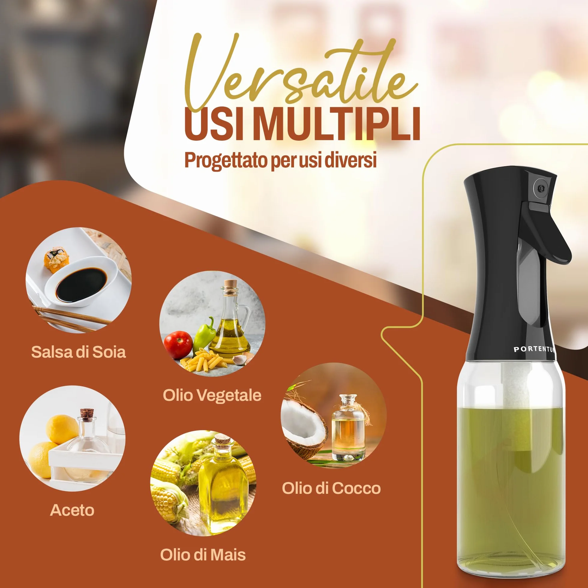 PORTENTUM Spruzzino olio per friggitrice aria 300ml Spray Olio Cucina Antigoccia