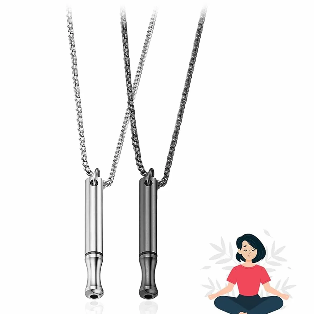 Collana Antistress Consapevole in Acciaio Inossidabile per Respirazione e Smettere di Fumare (Nero + Argento) 2 Pezzi