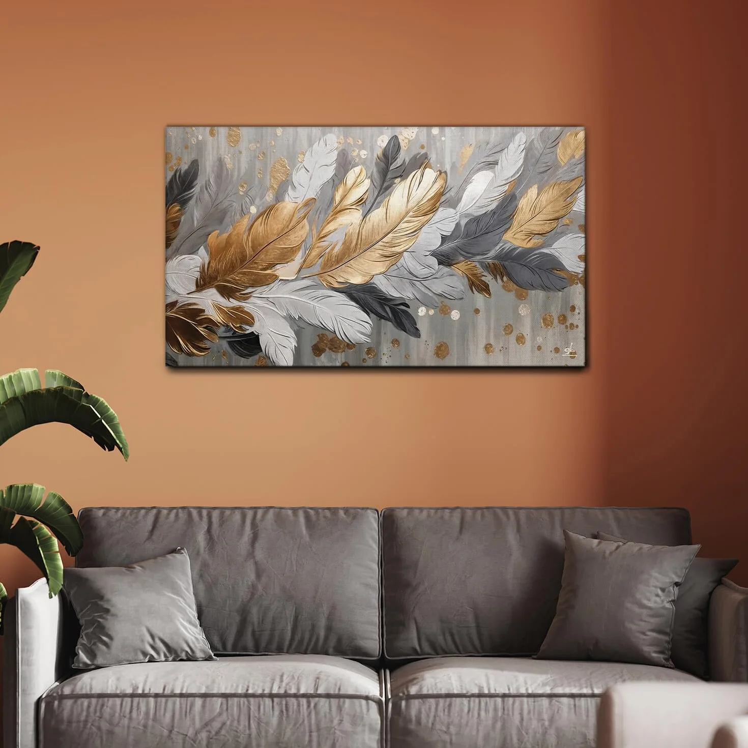 Giallobus - Quadro - 39 - Penne dorate - Tela Canvas Telaio Standard - 100x60 - Pronto da appendere - Quadri moderni per la casa