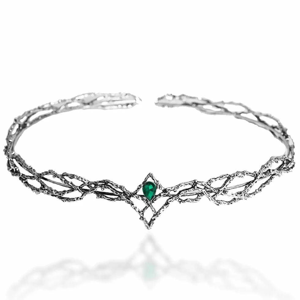 Corona di Cristallo Plateado Strass Tiara Diadema Verde Retrò Principessa Sposa Halloween Matrimonio Nozze Prom Costume Cosplay Festa Gioielli Regalo