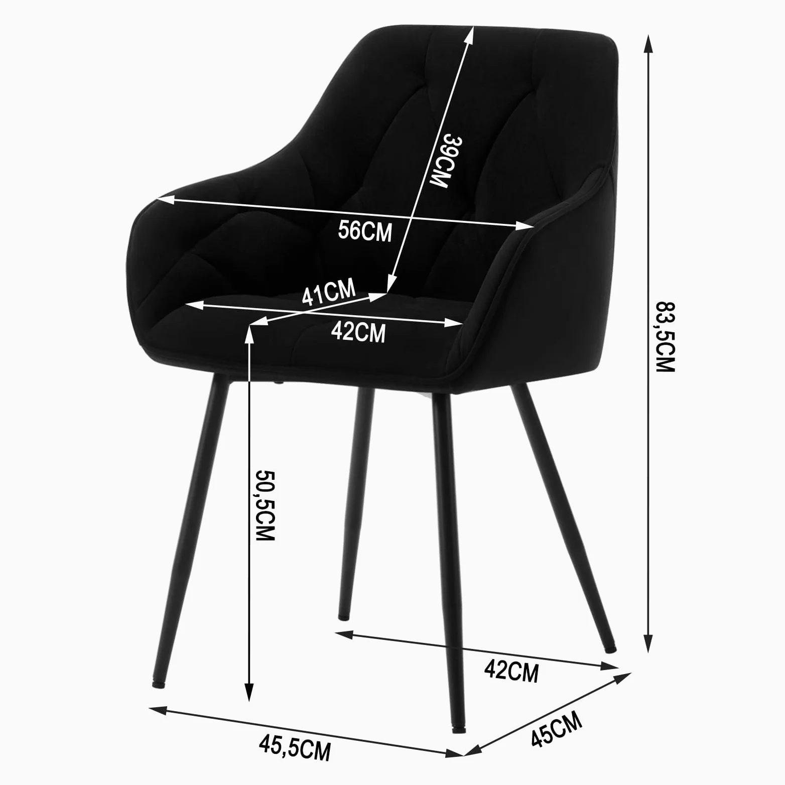 WOLTU Set di 6 Sedie da Pranzo con Braccioli e Schienale, Sedie Cucina Moderna in Velluto, Poltrone da Salotto con Gambe in Metallo, Sedie ergonomiche per Ufficio, Bar, Nero,