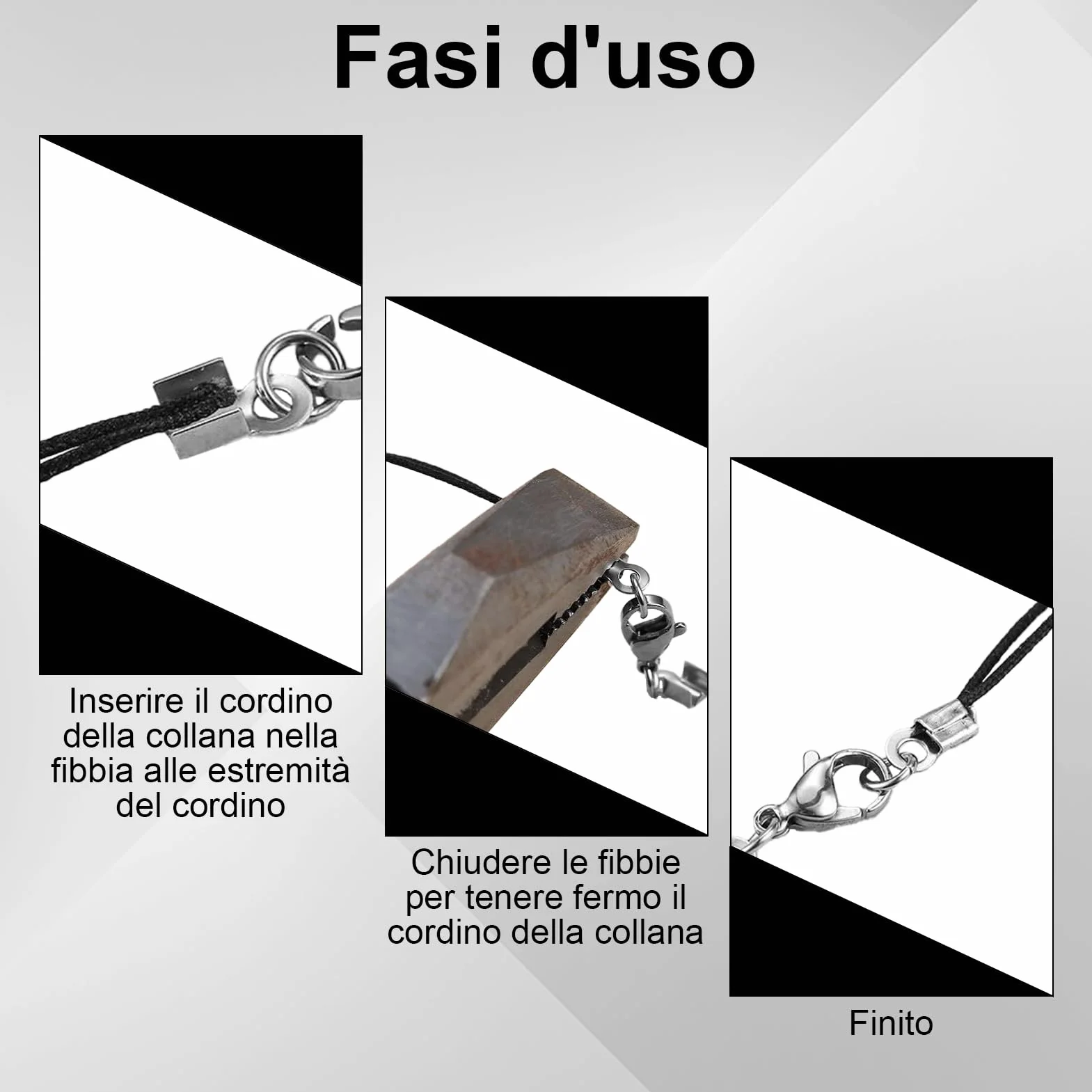 10 chiusure a catena in acciaio inox, accessori per gioielli fai da te, con fibbia a aragosta, adatti per cordini in pelle, collane, bracciali e altri gioielli (argento)
