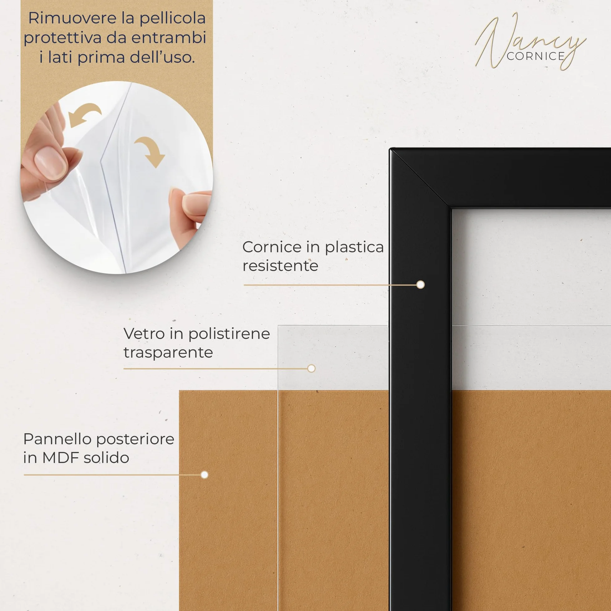 Cornice per foto 32x45 cm nera -Vetro acrilico infrangibile - Cornice da parete in plastica resistente per foto, poster, puzzle e certificati - Prodotta in Europa - Nancy