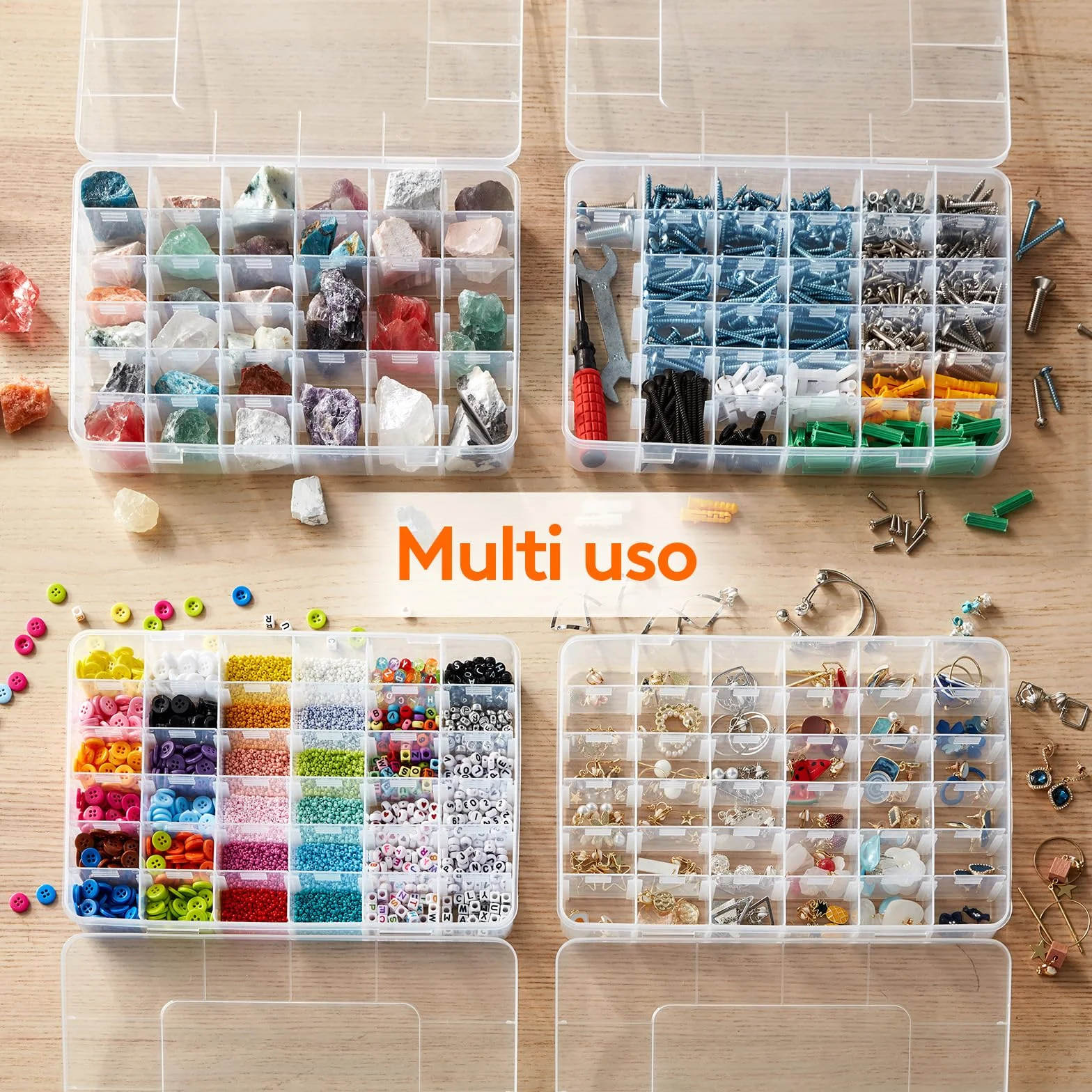 Lifewit Scatole Plastica con Coperchio, Contenitori Organizer 36 Divisori Regolabili, 2 Pezzi