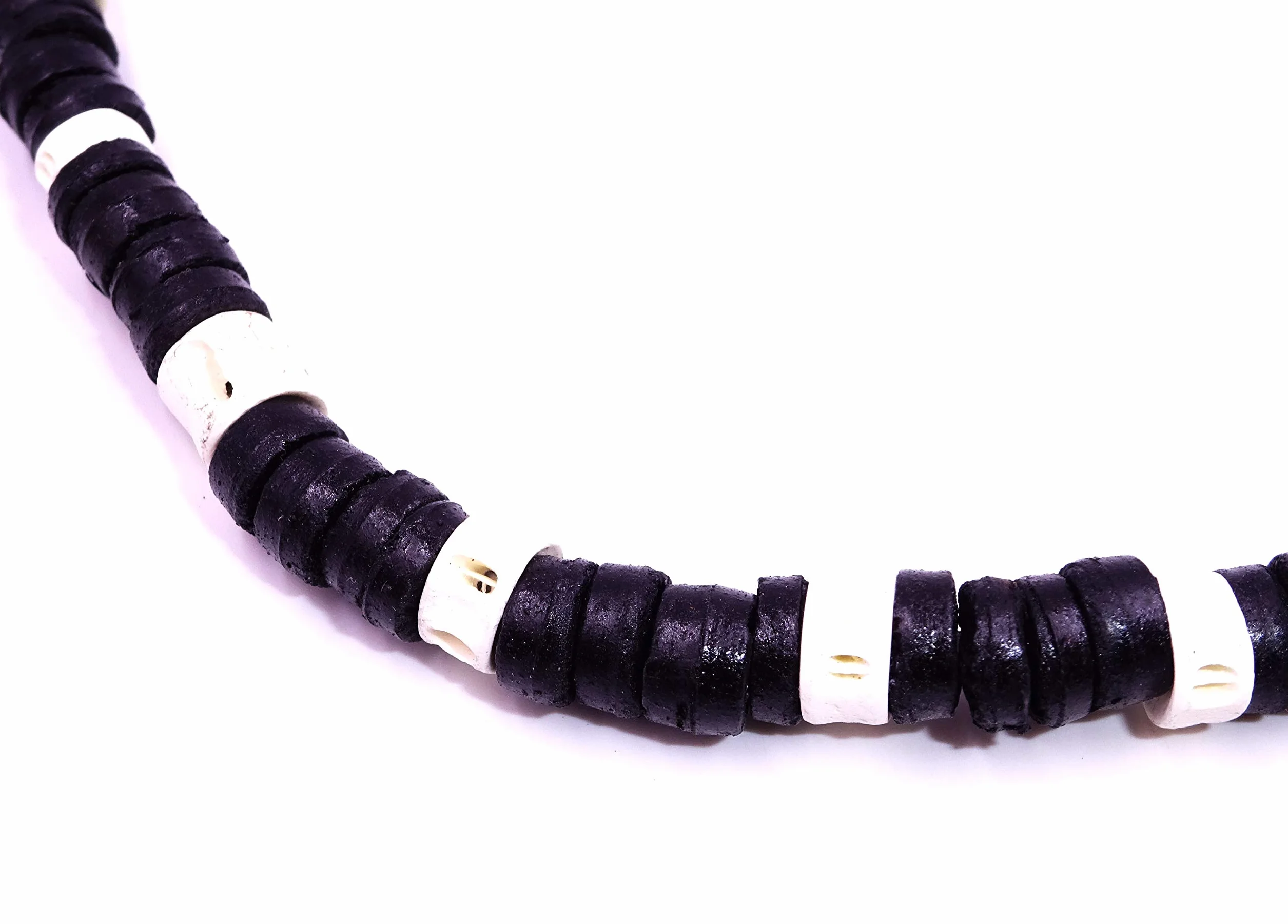 Funight Collana Surf Surfista Coco Etnico Legno Perle di Coco Girocollo Tribale Ciondolo Uomo Donna Bambino Nero Bianco, Legno, Perla