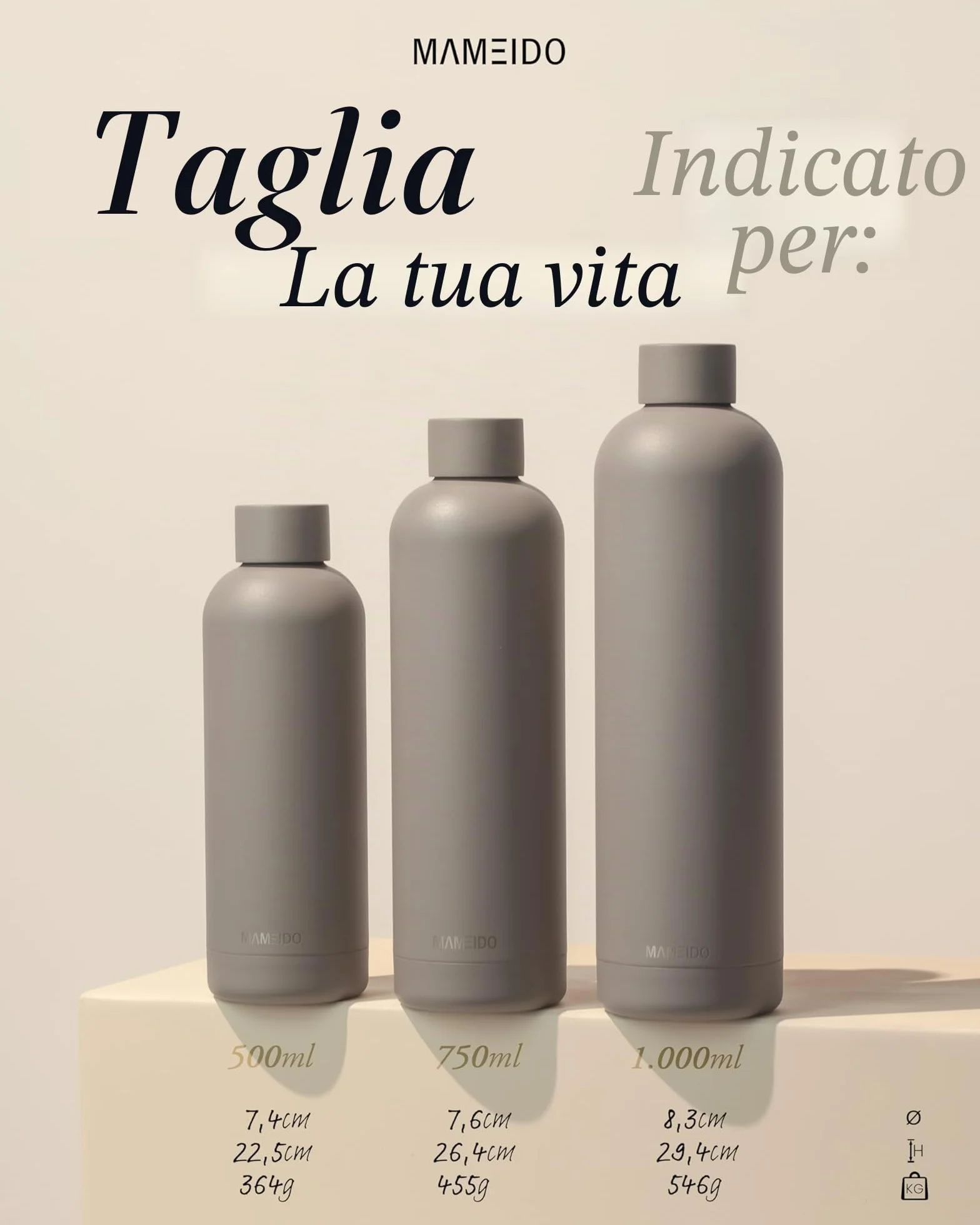 MAMEIDO Borraccia termica 1 litro acciaio inox senza BPA Desert Sage