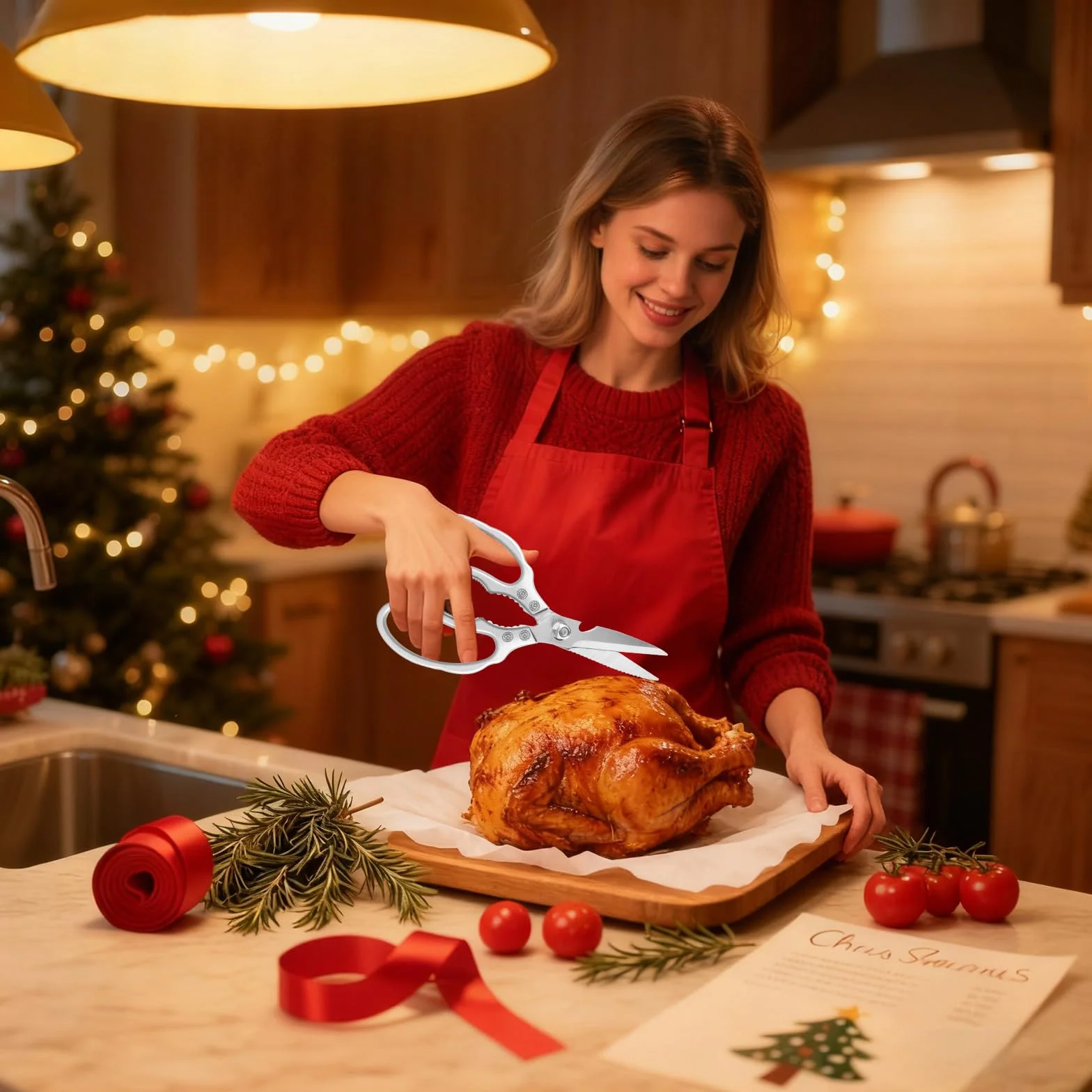 CGBE Forbici da Cucina, Forbice Cucina Resistenti Affilate in Acciaio Inossidabile, Forbici Trinciapollo Professionale Multiuso per Pollame, Pollo, Pesce, Carne, Verdure, Erbe, Argento