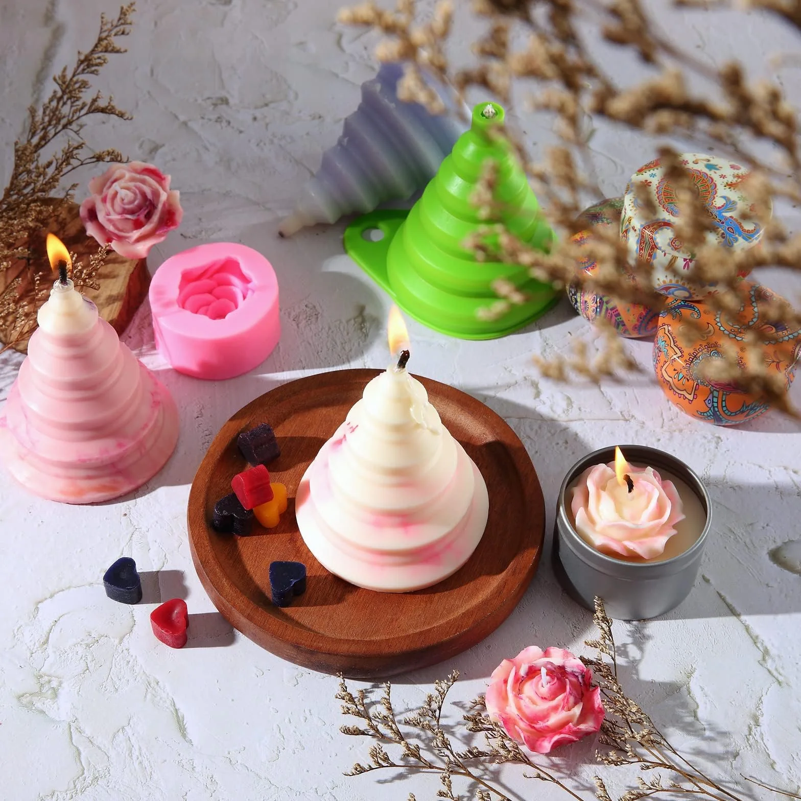 GiftPot Kit per Fabbricazione di Candele, Set Regalo fai-da-te con Cera d'Api, Oli Essenziali e Stampo