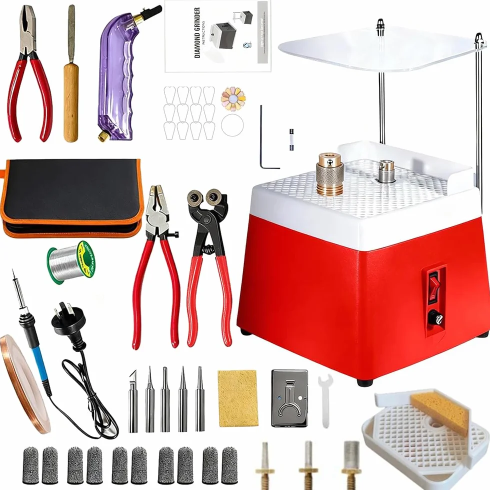 Smerigliatrice per Vetro Portatile,220V,con Funzione di Aspirazione,Protezione Trasparente,5 Testine Smerigliatrici Intercambiabili Accessori universali,design a doppio strato,per Vetro e Ceramica