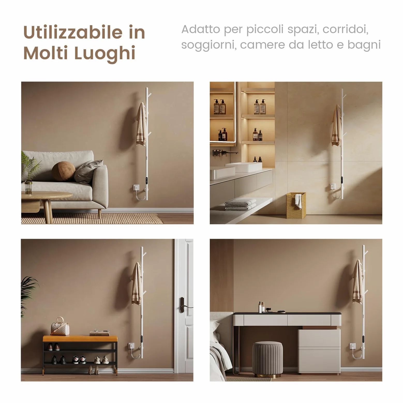 EMKE Scaldasalviette Elettrico da bagno, termostato intelligente WiFi, scaldasalviette elettrico a barra singola, 150 cm di altezza, Bianco