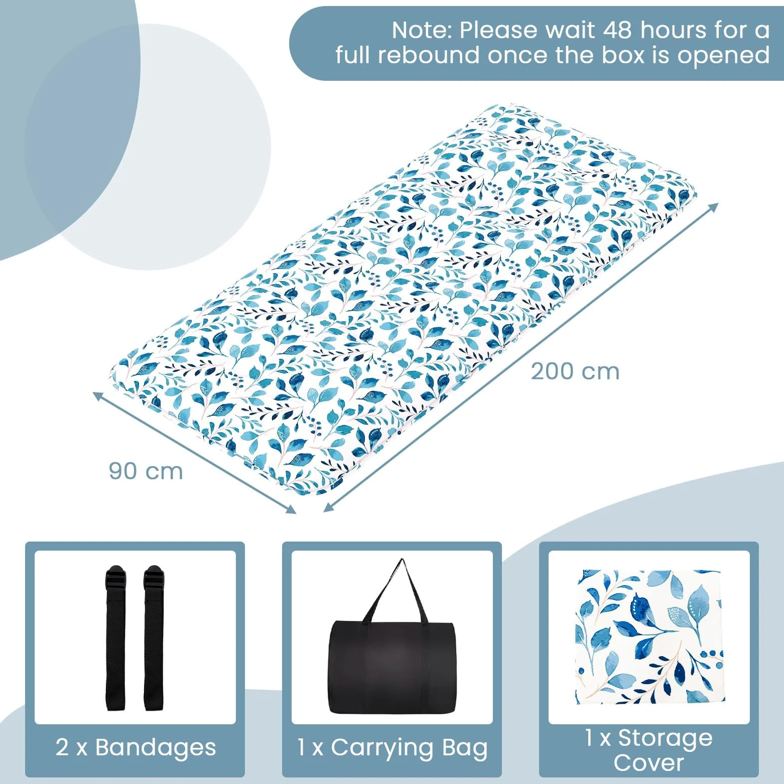 FANTASK Materasso da pavimento lavabile Tatami giapponese, materasso Futon, 90 x 200 cm, foglia blu