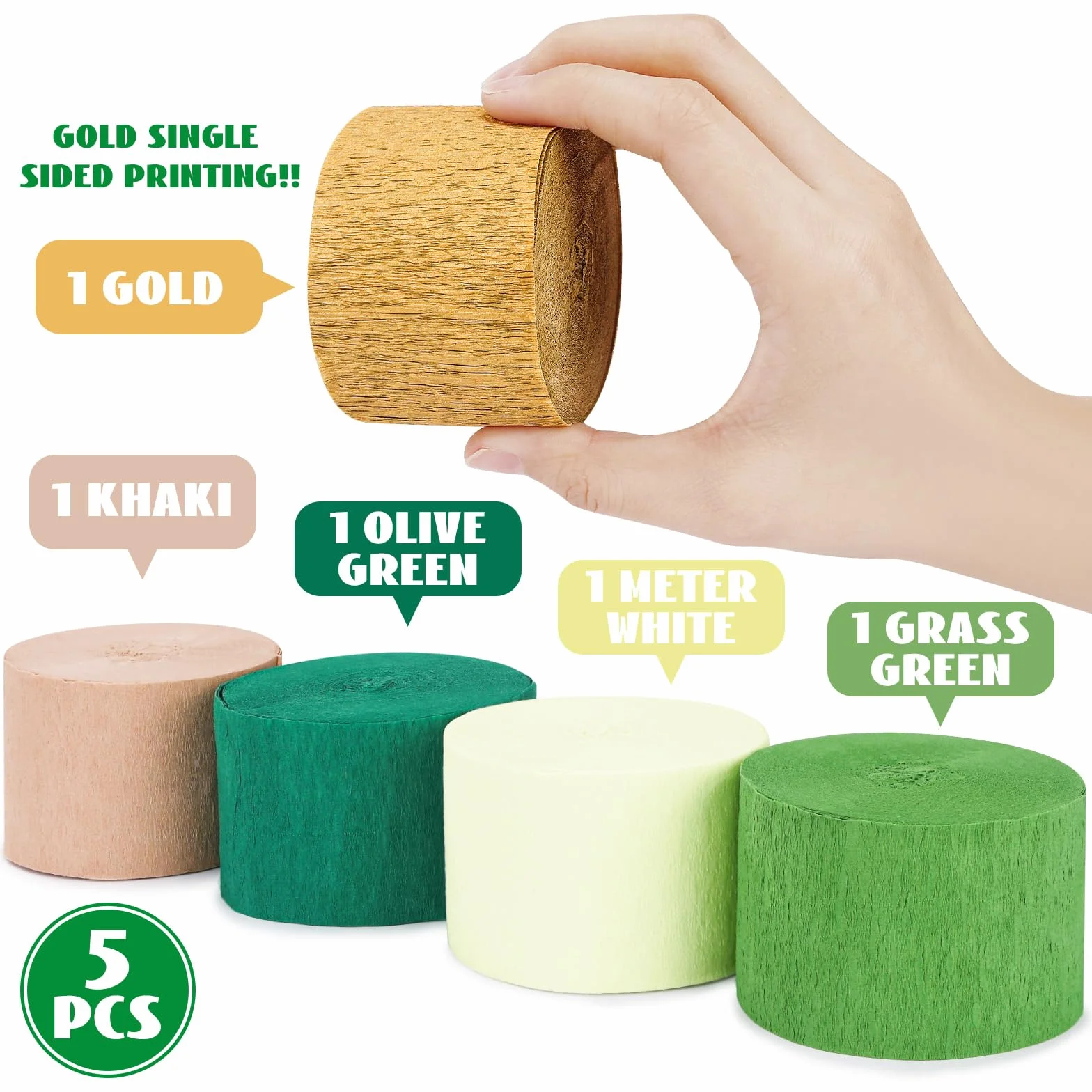 5 Rotoli Carta Crespa 25m x 4.5cm Stelle Filanti per Feste Decorazioni