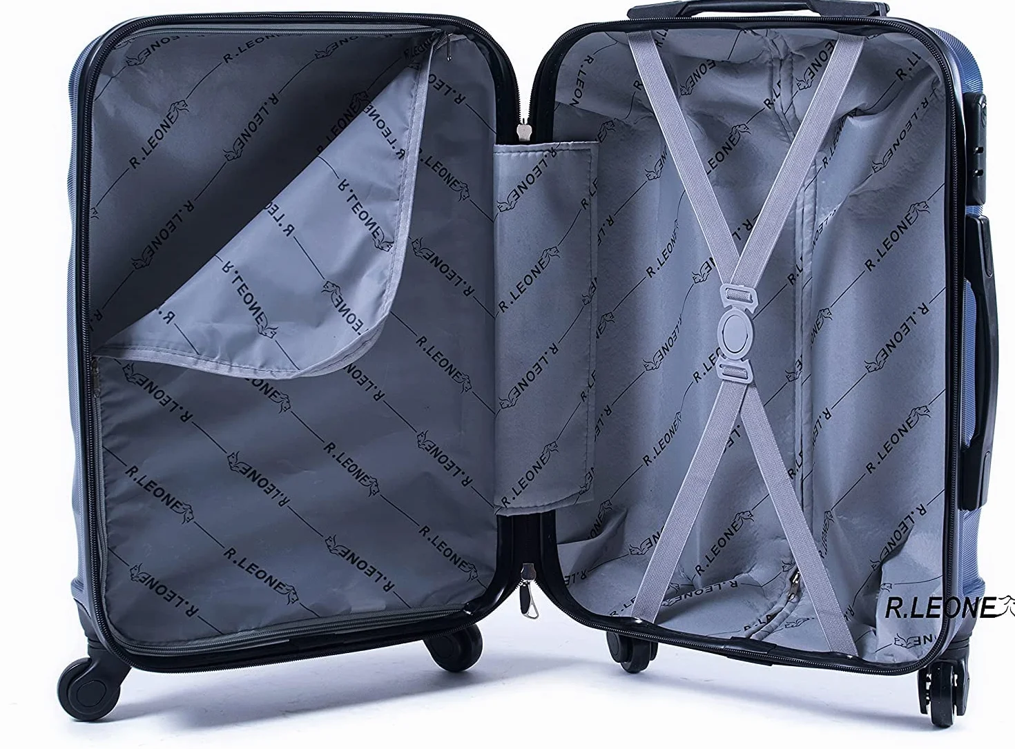 R.Leone Ryanair 55x40x20 cm Valigia Trolley Bagaglio a mano 4 Ruote Ultraleggero ABS Nero
