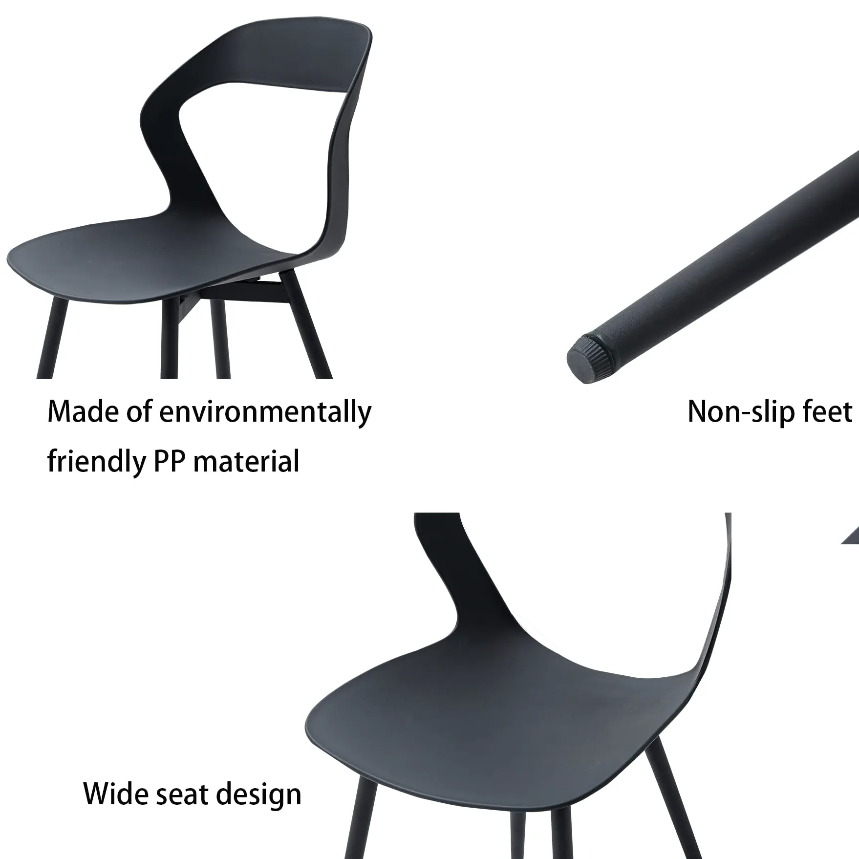 GrandCA HOME Set di 6 Sedie da Pranzo o Sedia da Ufficio con Gambe in Metallo, Sedie da Cucina per Soggiorno, Sala da Pranzo, Sala Riunioni,Nero+Nero