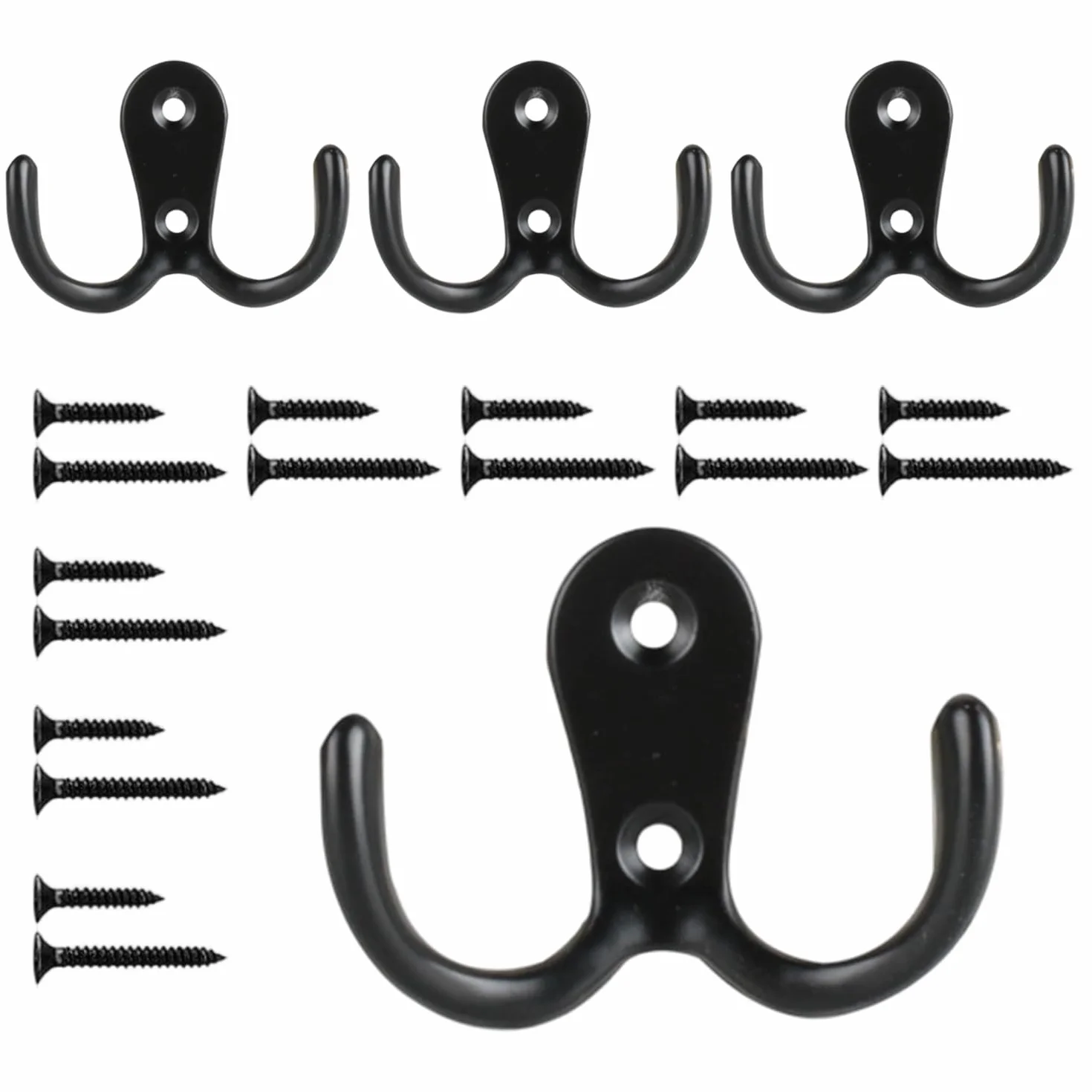 Ganci Appendiabiti da Parete Doppi Nero 4 Pezzi Retrò con Viti per Bagno Cucina Ufficio