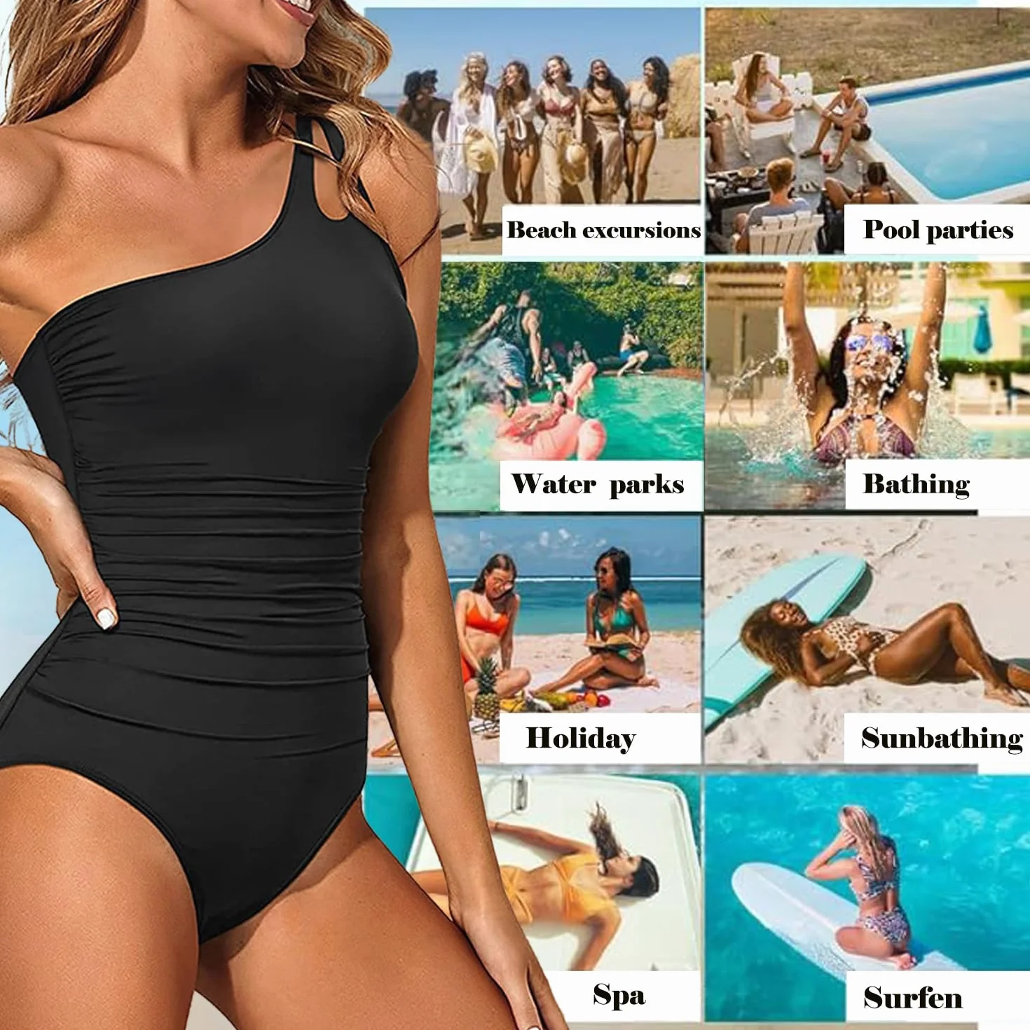USUN Costume da Bagno Intero Donna Scollo a V Curvy Costumi Elegante Pancia Ruched Push up Beachwear Monokini Controllo della Pancia Vintage Sexy Vita Alta Swimsuit Slim Un Pezzo Spiaggia Swimwear