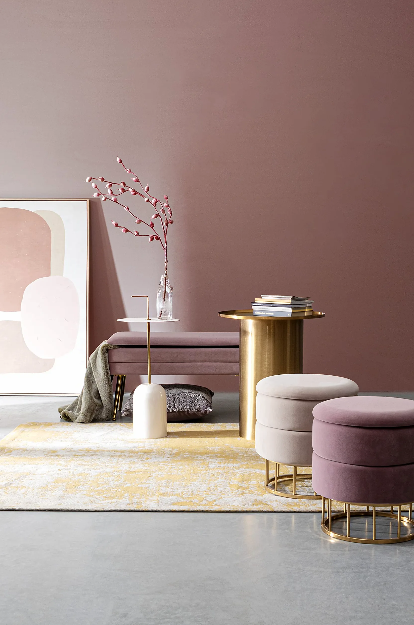 KONTE.DESIGN Pouf contenitore PAVLINA , tessuto effetto velluto Beige