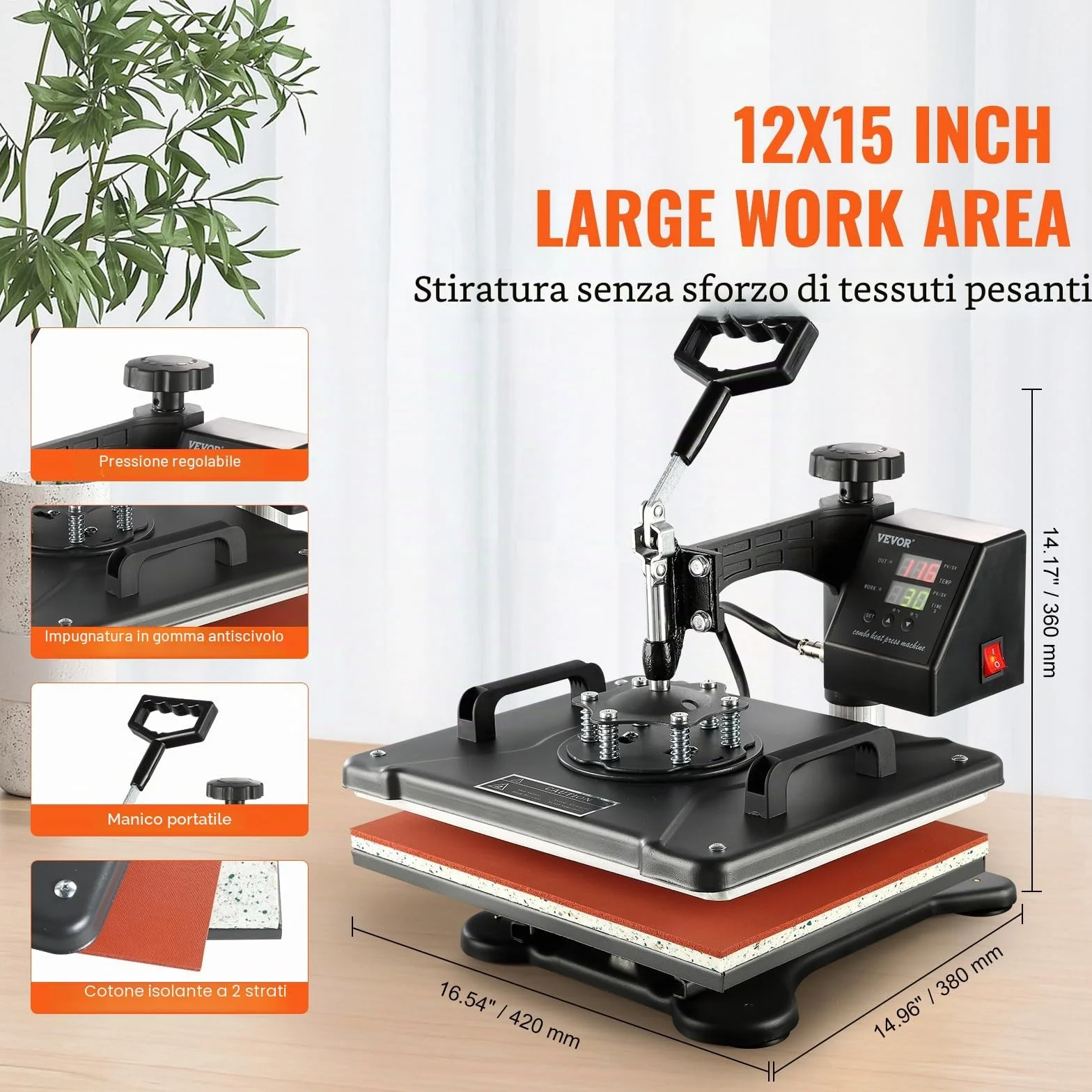 VEVOR Pressa di Calore 8 in 1 38x30 cm Macchina Stampa Calore LED Nero per Cappelli Tazze Piatti