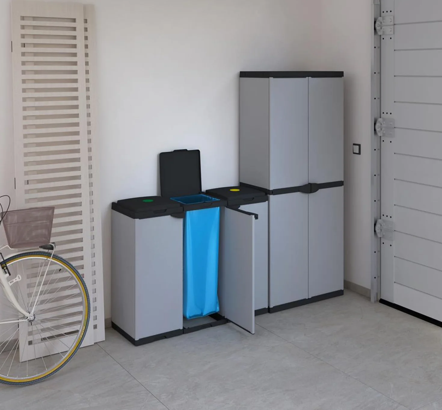 Armadietto Pattumiera Tris 240 Lt da Esterno 3 Ante 3 Vani,102x38x87h cm Coperchi Ferma Sacco – Raccolta Differenziata, Montaggio Senza Viti, Resistente – Made in Italy