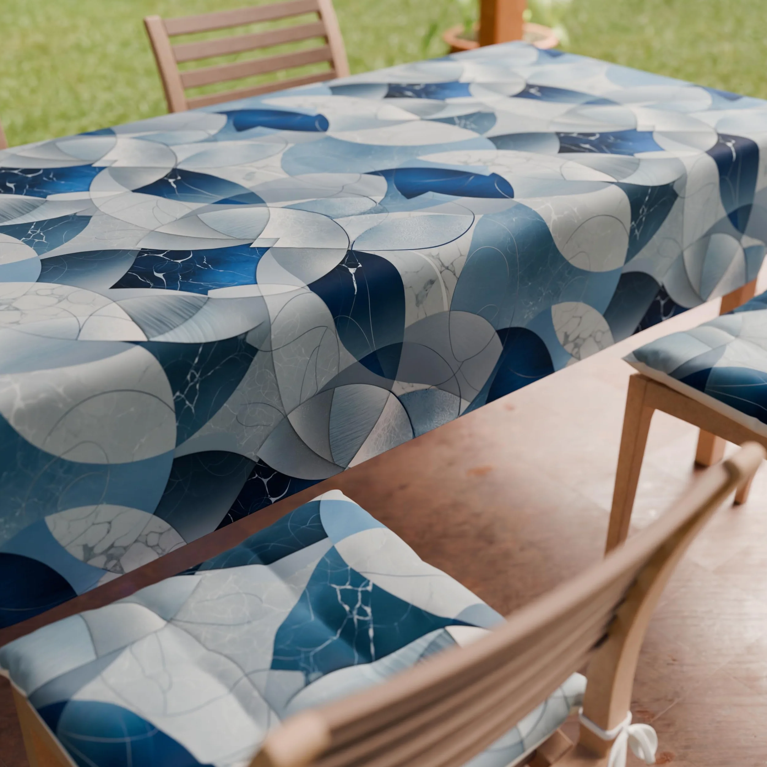 PETTI Artigiani Italiani - Tovaglia da Tavola, Tovaglia Cucina in Microfibra Antimacchia Disegno Cerchio Blu X24 Posti (140x450 cm) 100% Made in Italy