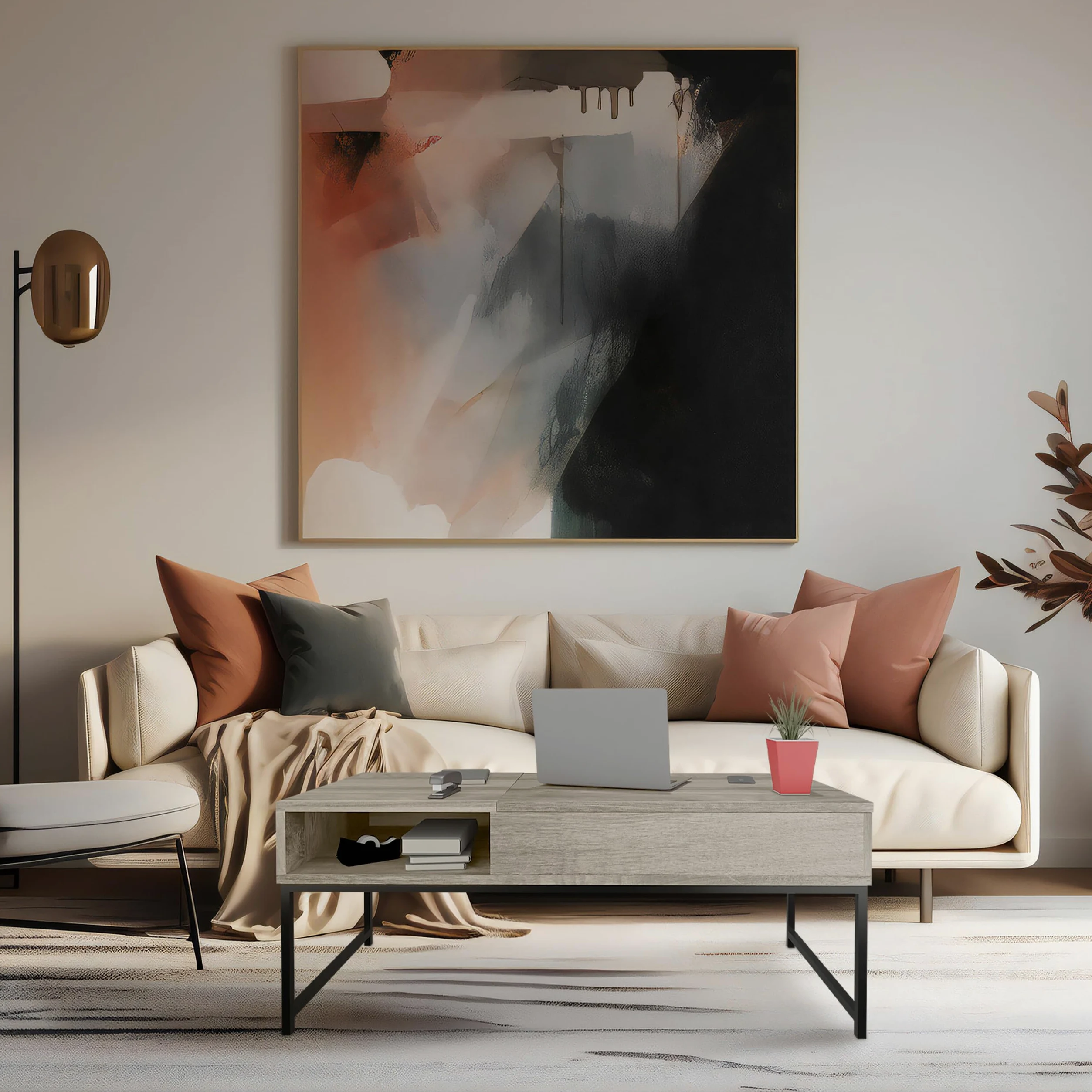 Relaxdays Tavolino da Salotto Contenitore, Tavolo Basso da caffè con Scomparto Portaoggetti, HLP: 45x110x50 cm, Nero