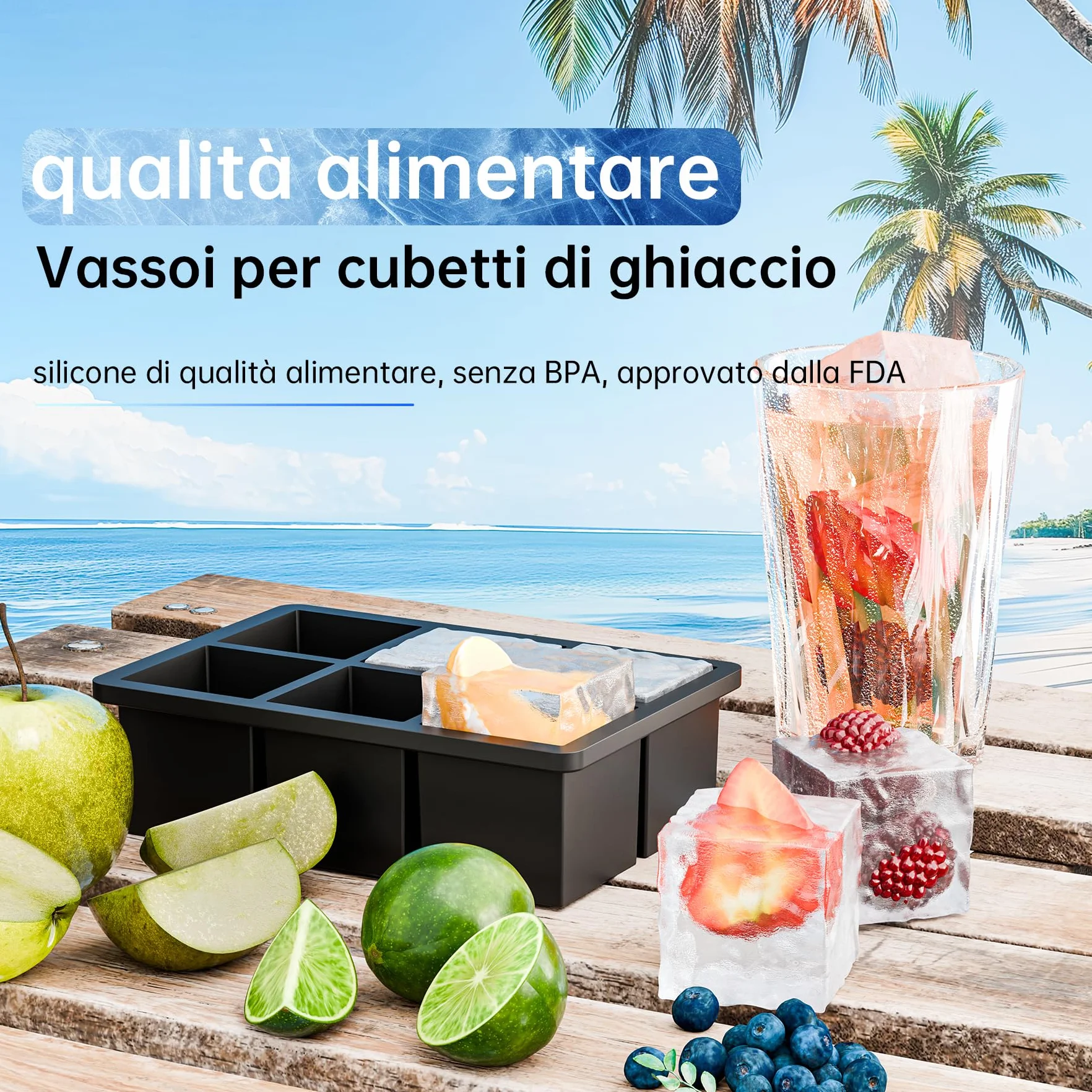 Ankway Stampo per Ghiaccio Set da 2, Silicone Senza BPA, Grande Cubetti con Coperchio, Stampi Impilabili per Whisky e Cocktail