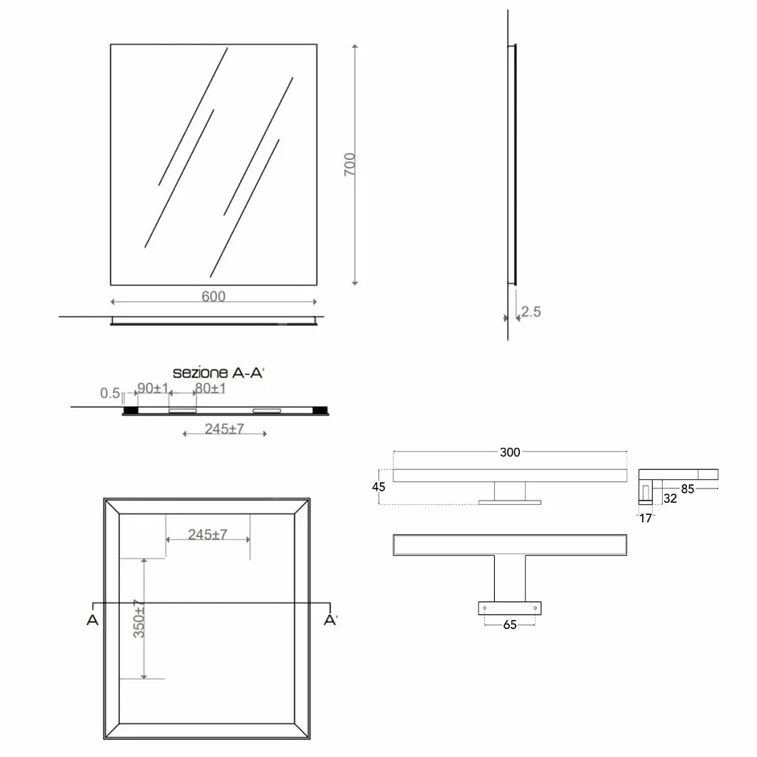 Kiamami Valentina - Specchio Bagno A Filo Reversibile 60X70 Con Lampada Luce A Led