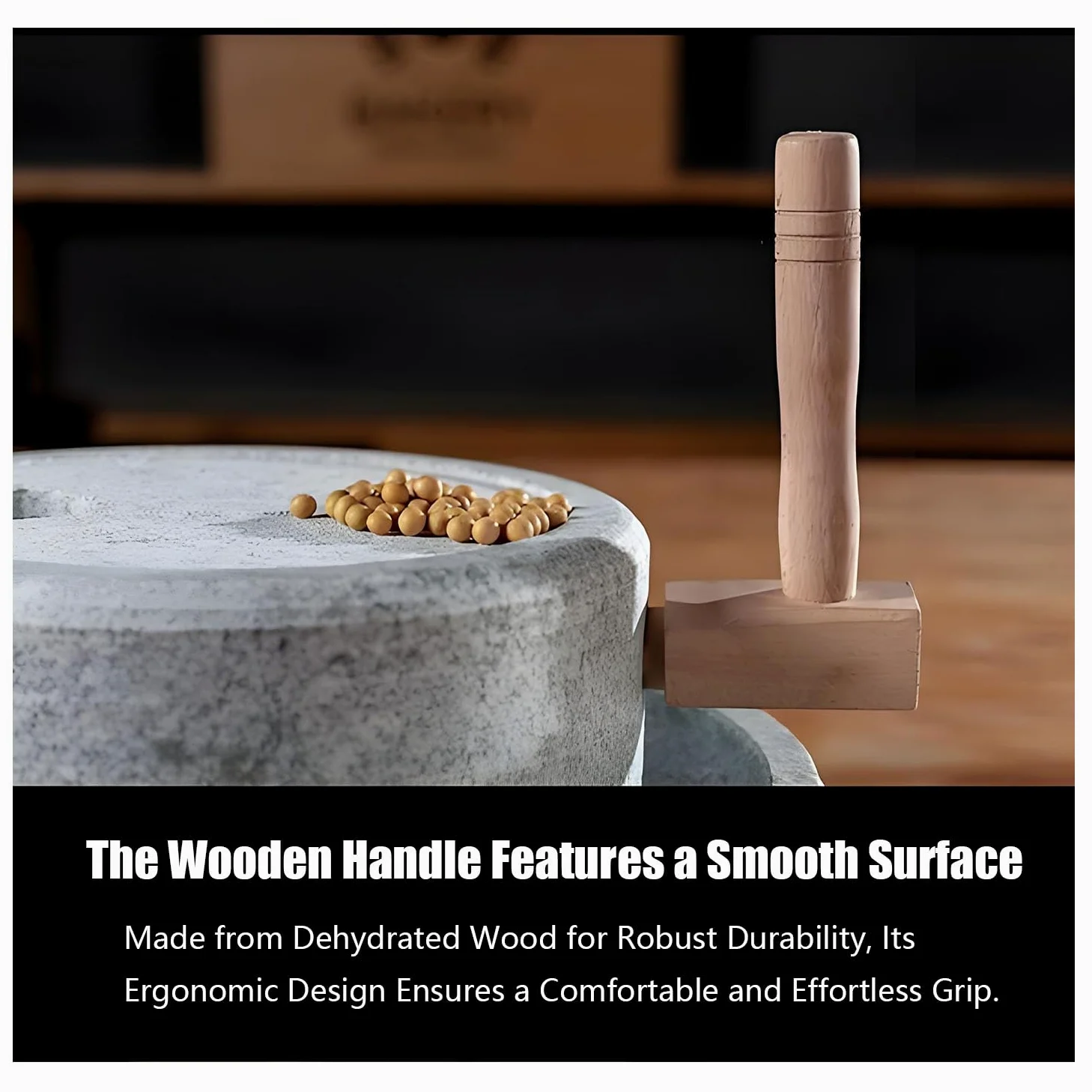 Yinian Domestico Mulino in Pietra,A Secco/A Umido Macinino,Mulino per Cereali,Spice Grinder Manual,Mulino Macinatore per Grano, Fagioli E Orzo (9.8inx13.7in) con Cornice in Legno(Size:35cm)