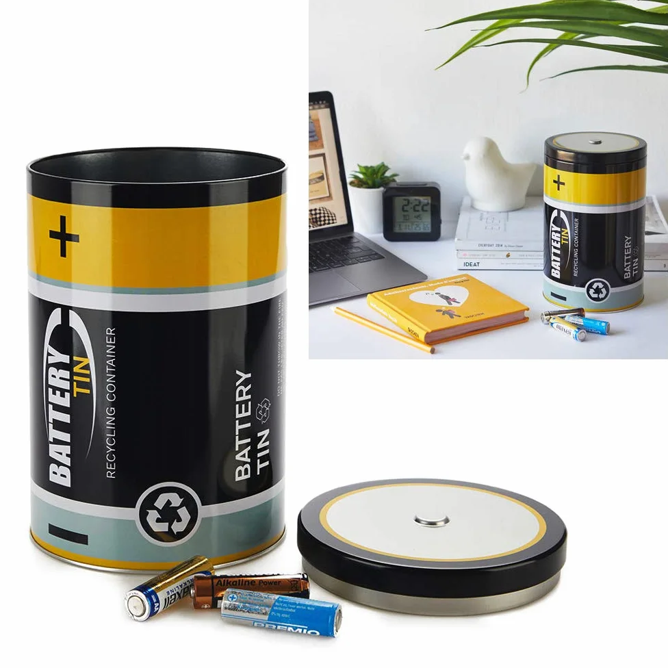 CKB LTD Cestino per la raccolta di rifiuti piccolo contenitore di latta per batterie usate, design per riciclare e aiutare l’ambiente ideale per uso domestico ufficio scrivania 19 x 12cm