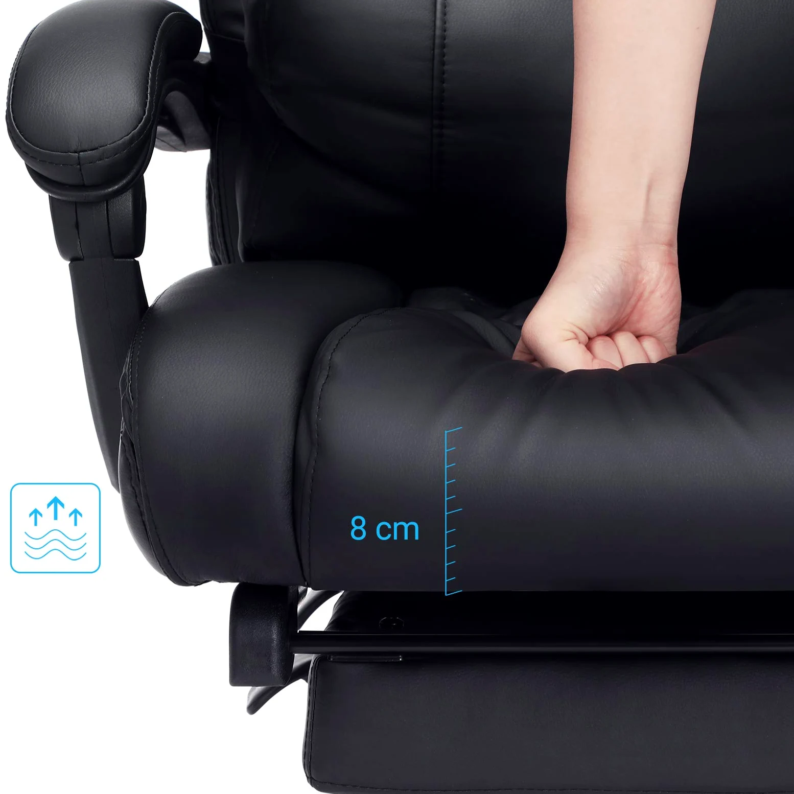 SONGMICS Poltrona Girevole con Poggiagambe Sedia Direzionale Ergonomica da Ufficio Studio Regolabile con Rotelle OBG71B, Finta Pelle, Nero, 7070 （117-125）
