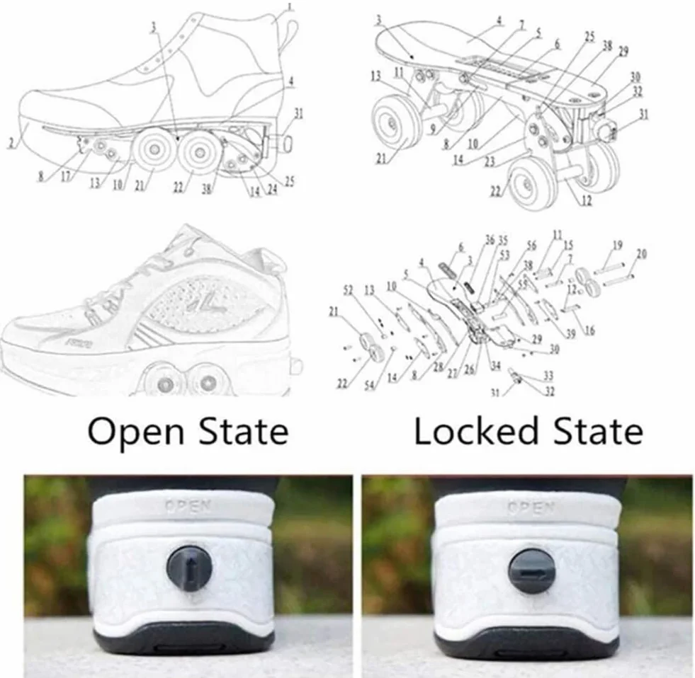 Pattini a rotelle regolabili con ruote LED luminose per scarpe sportive