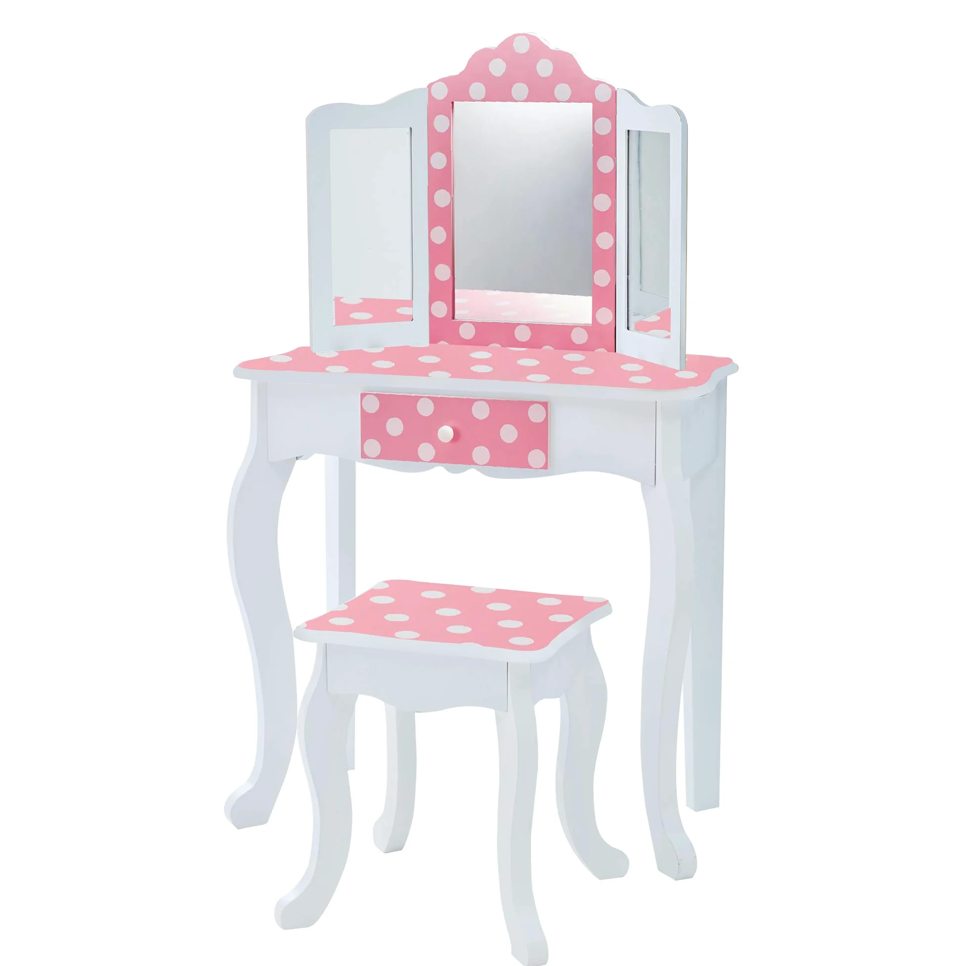 Toletta in Legno Rosa con Sgabello e Specchio per Bambini Teamson Kids TD-11670F