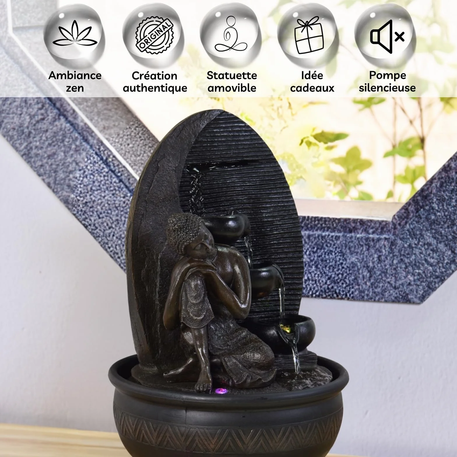 Zen'Light - Fontana Buddha Grace, in resina/bronzo, 26 x 26 x 40 cm