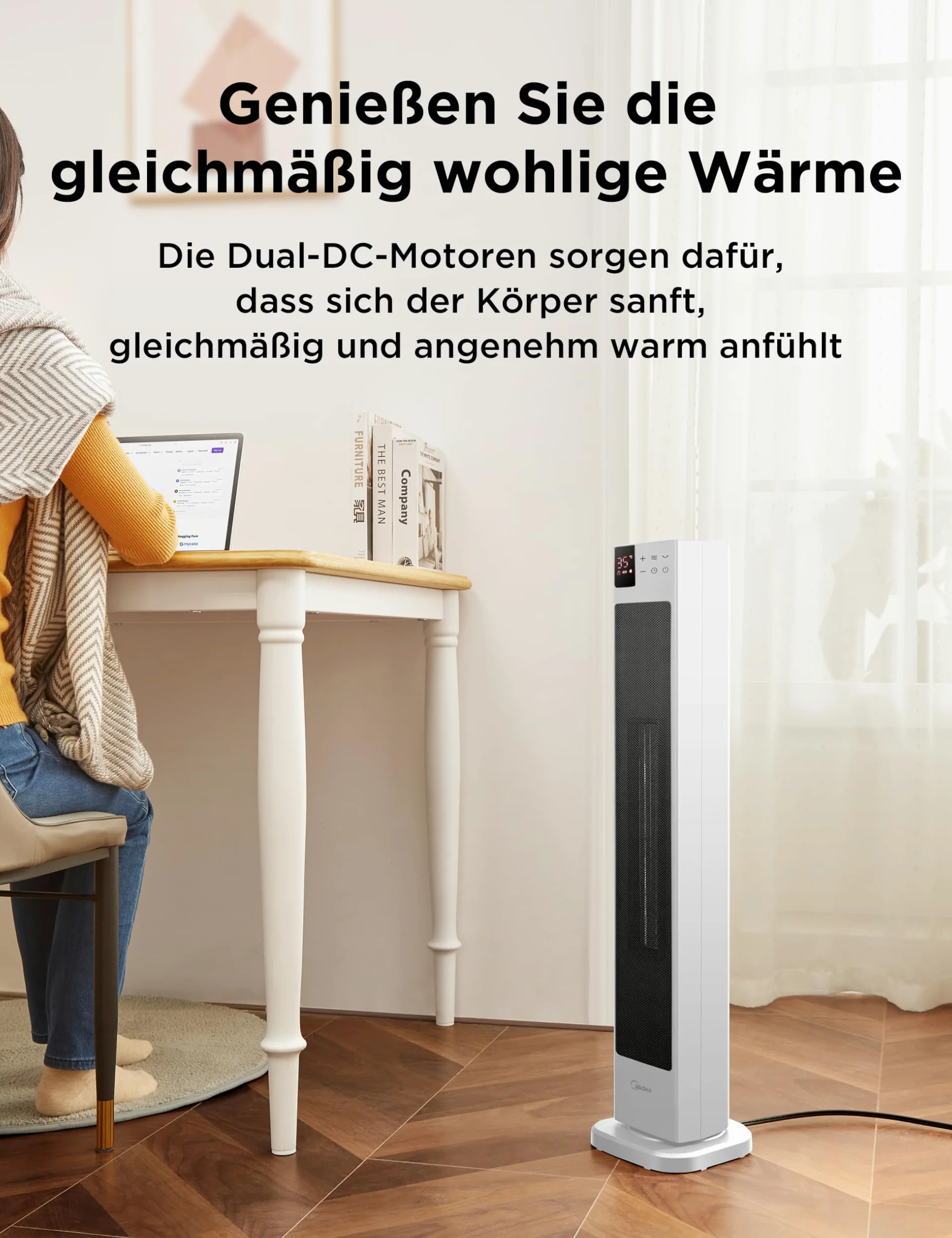 Midea NTH20-22GR(WH) - Termoventilatore a risparmio energetico, silenzioso, con telecomando, PTC, 2000 Watt, termostato, 2 livelli di calore, timer 24 ore, modalità ECO, per grandi ambienti