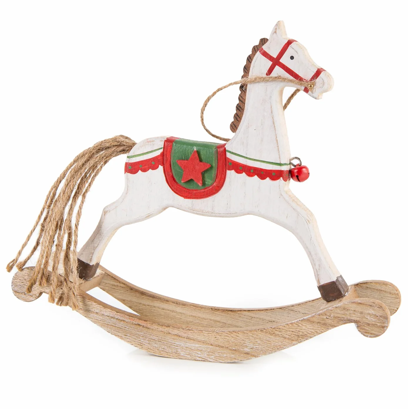 Cavallo a dondolo in legno decorazione natalizia 21 cm rosso bianco verde