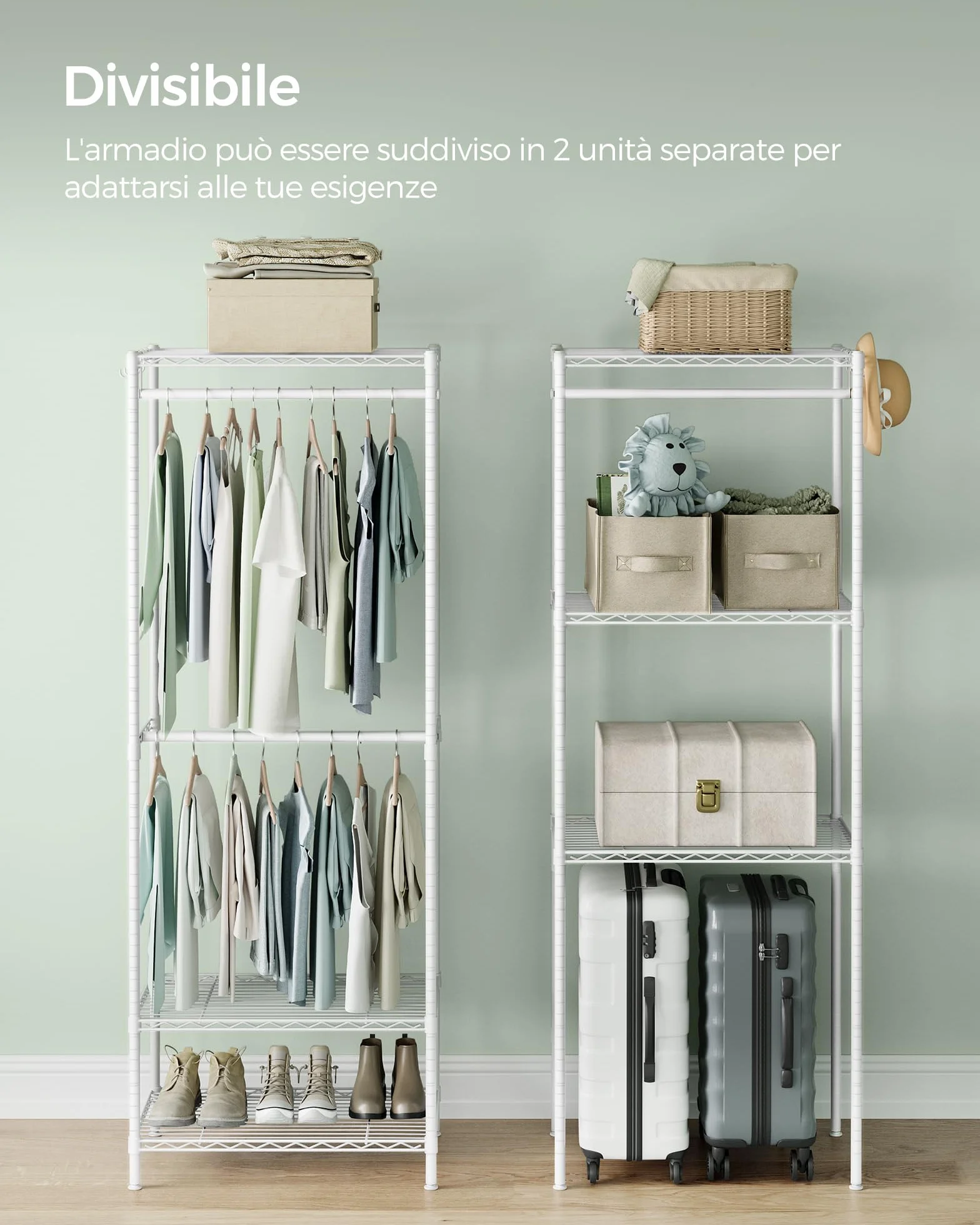 SONGMICS Armadio Guardaroba in Metallo con Ripiani Regolabili e Barre Appendiabiti Bianco Nuvola LGR431W01