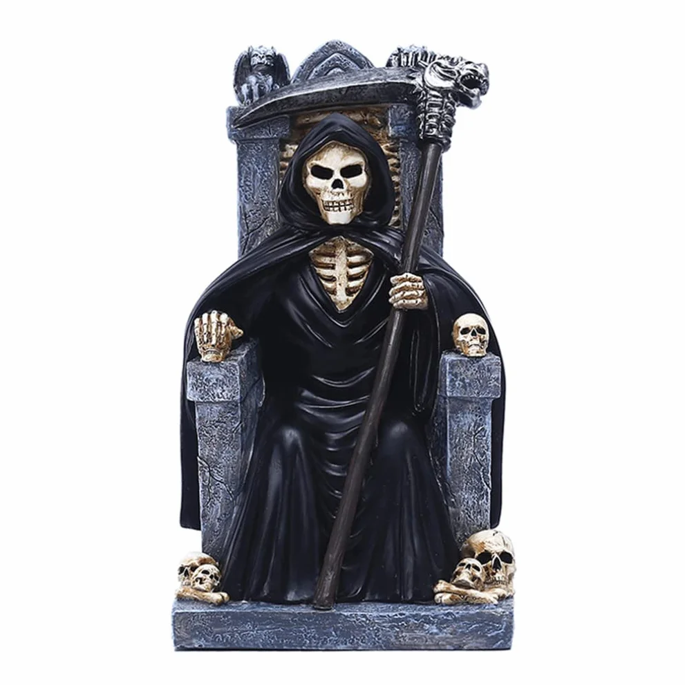 Jorzer Statua della morte di Halloween Morte Statua Tristo Mietitore Resina Scheletro Decorazione Desktop