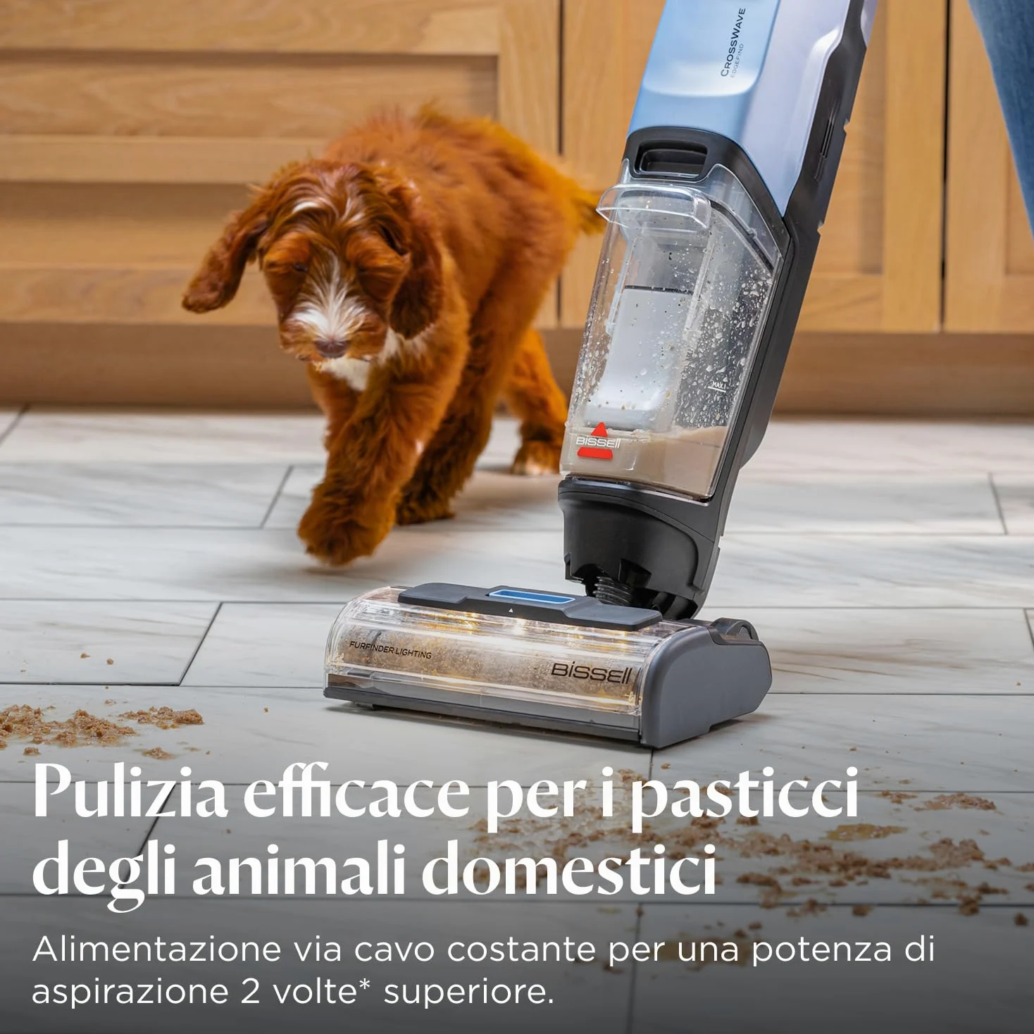 BISSELL CrossWave EdgeFind, aspirapolvere e lavapavimenti, potente sistema di pulizia per i pasticci degli animali domestici, lavapavimenti con tecnologia ZeroGap, aspirapolvere multisuperficie, 4159N