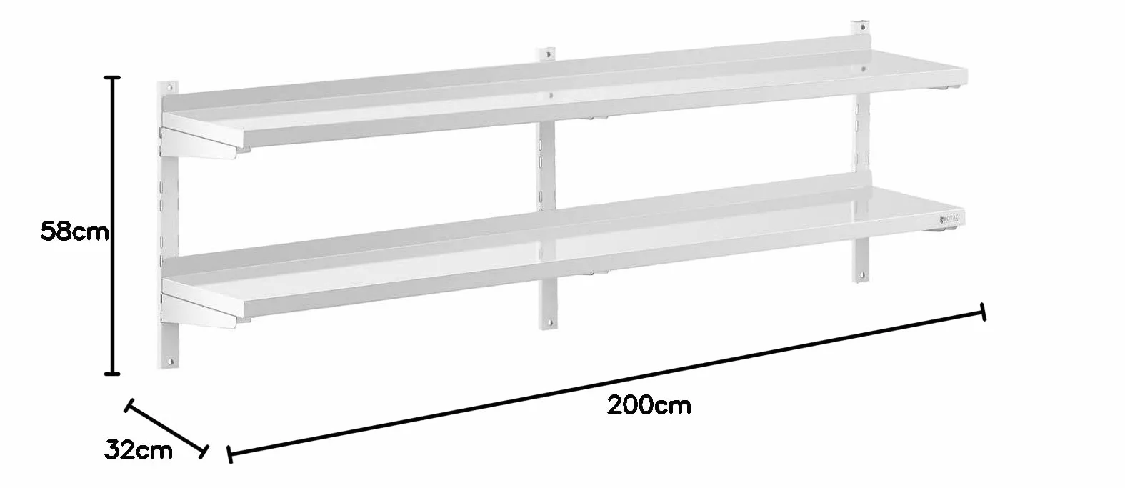 Royal Catering Mensola in Acciaio Inox 2 Ripiani RCWR-2000.3 (30 x 200 cm, 40 kg, Acciaio Inox)