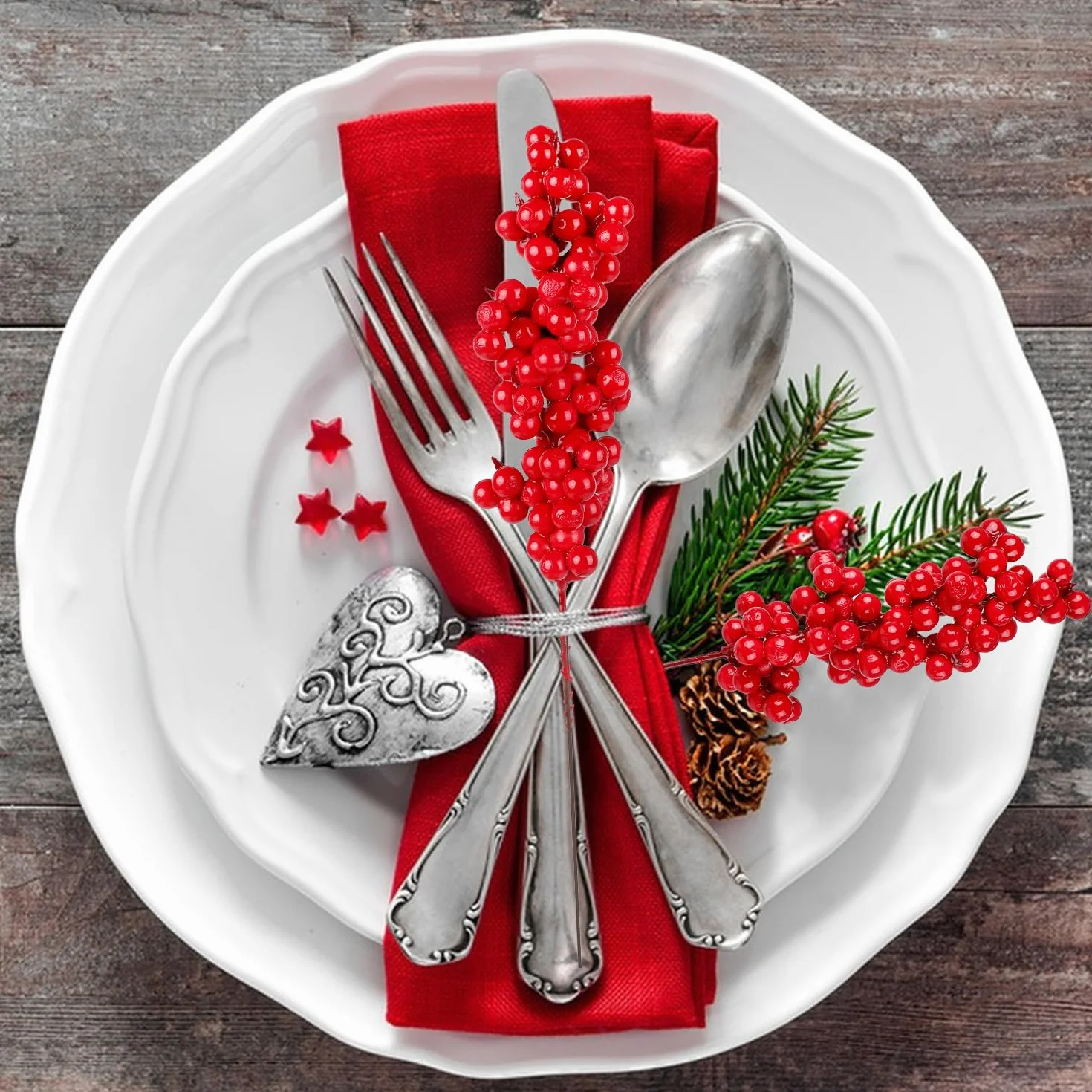Bacche di Agrifoglio Rosso Artificiali 20 Pezzi 23 cm Decorazione Natale
