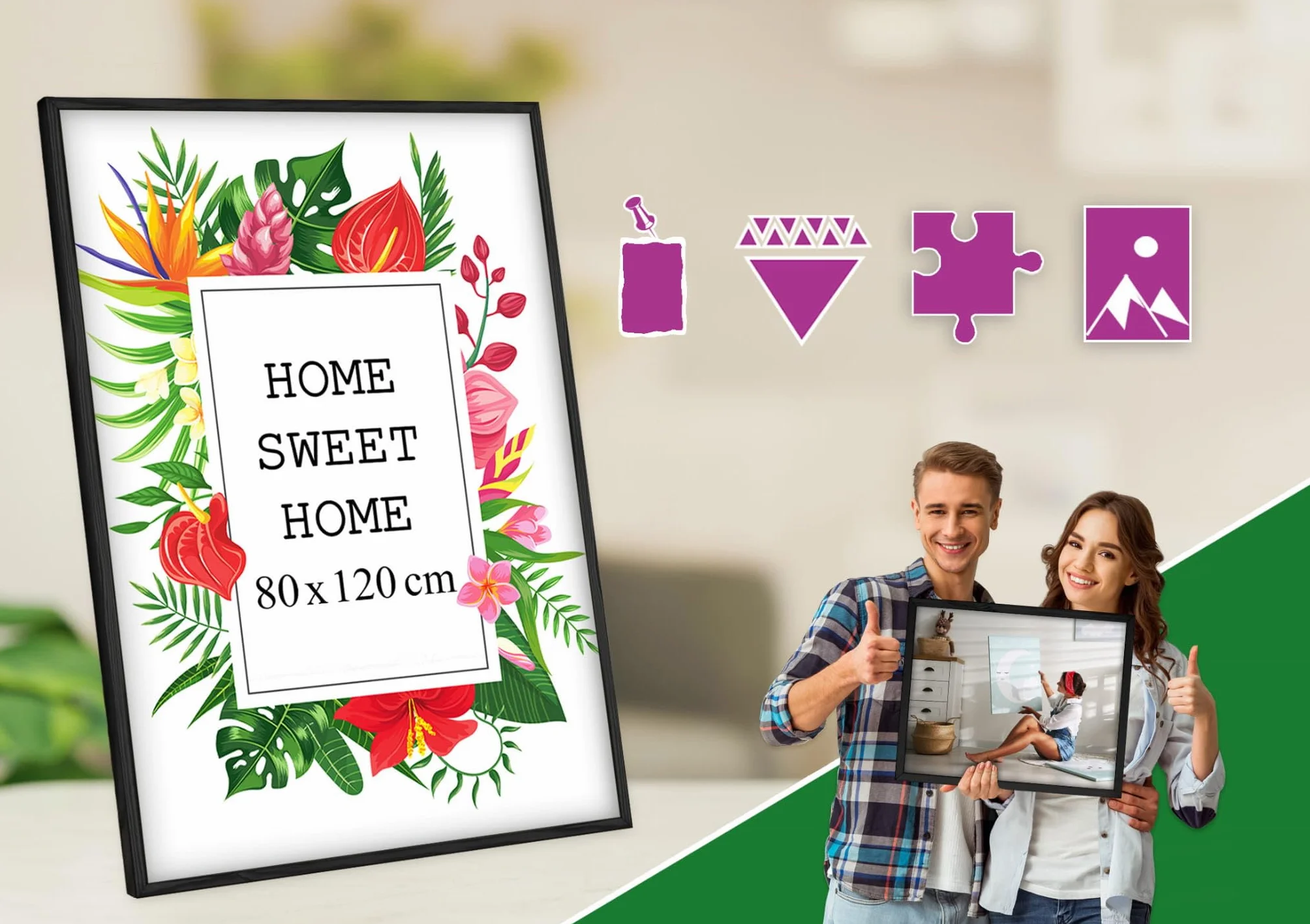 MG Design Cornice 80x120 cm Nero Legno Vetro Acrilico Verticale Orizzontale Senza Sfondo Per Foto Poster Puzzle