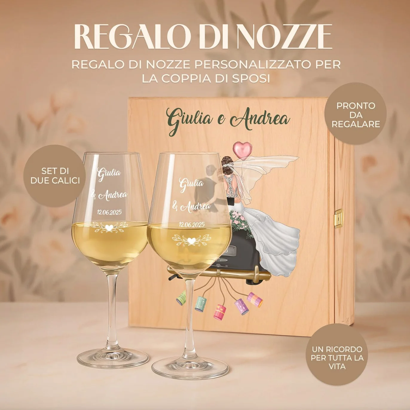Maverton Calici Vino Personalizzati 490 ml Bicchieri Vino Rosso Bianco Regalo Sposi Coppia