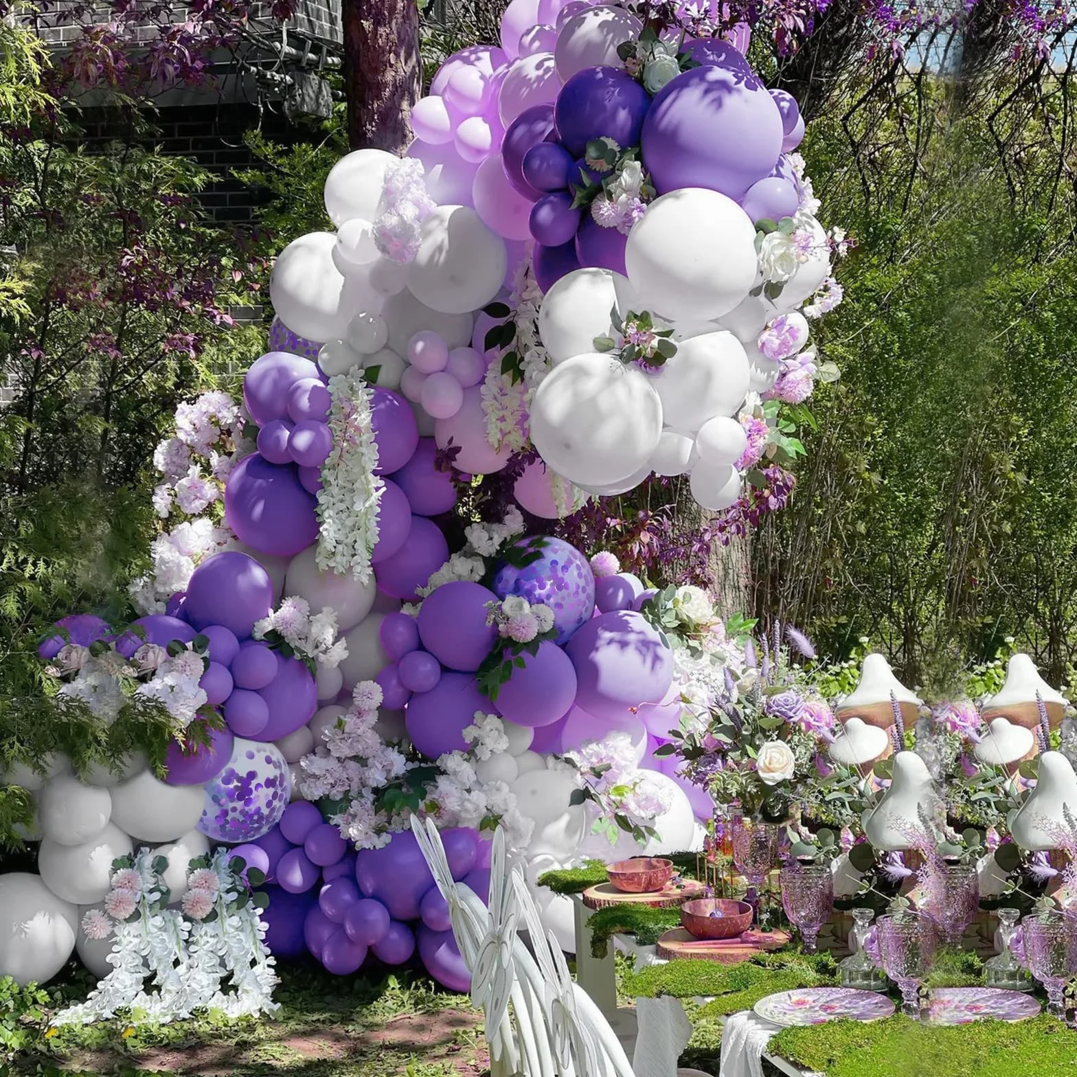 30Pcs Palloncini Viola, 12 Pollici Lilla Confetti Palloncini, Lattice Elio Scuro Lilla e Bianco Palloncini con Compleanno Matrimonio Anniversario Bambini Baby Shower Feste Decorazioni