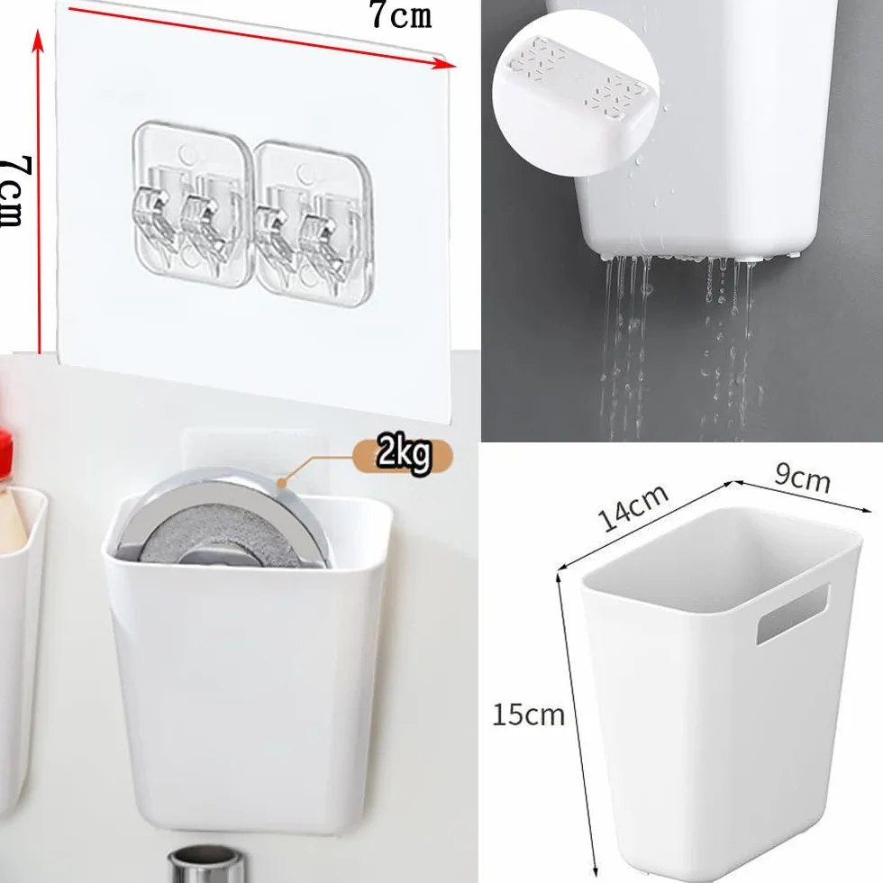 Scatola di Archiviazione Porta Cucina 4 Pezzi, Scatola di Stoccaggio Adesiva a Parete, Organizzatore per Armadio/Bagno/Frigorifero