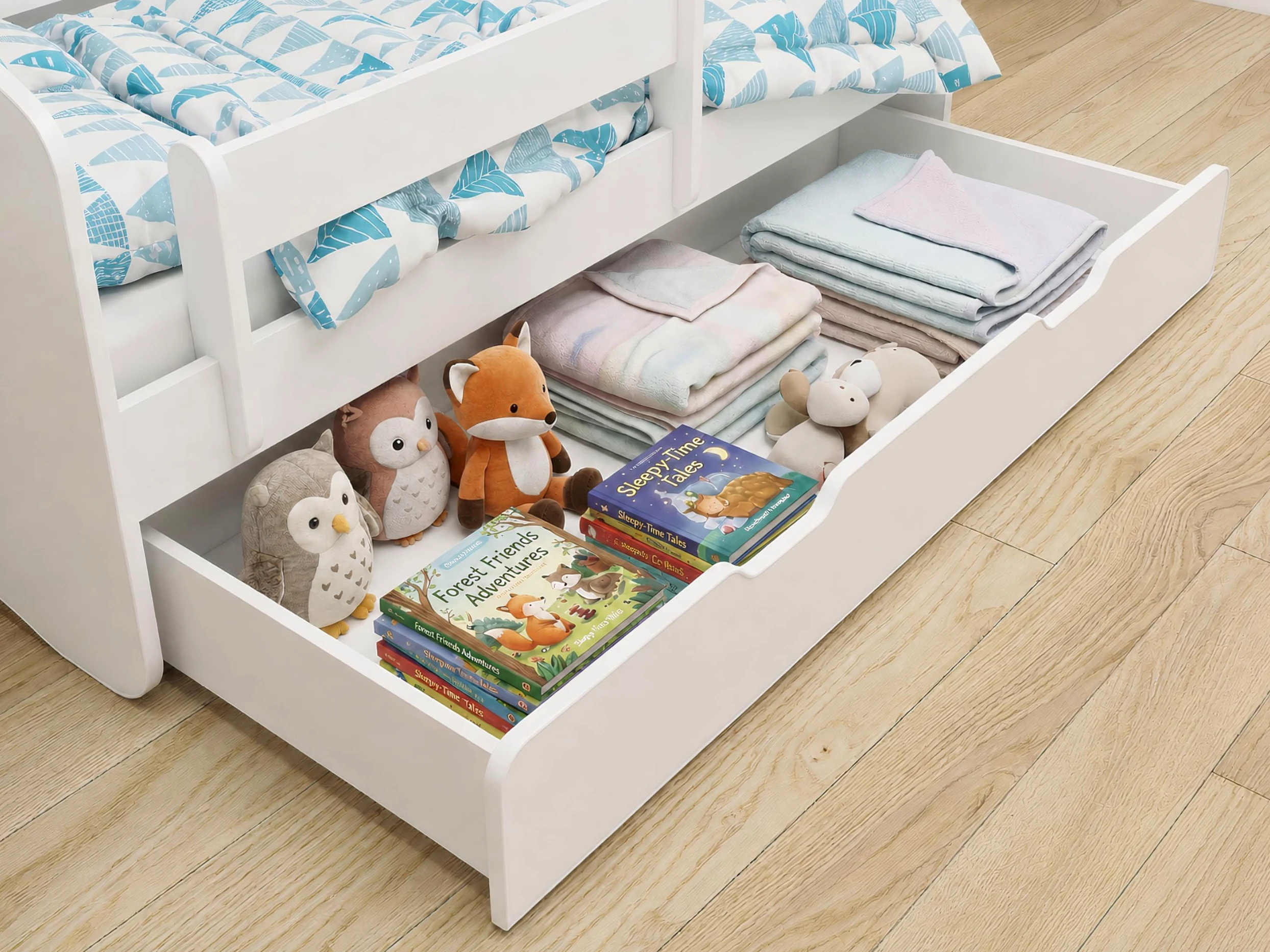 ACMA II Letto Junior 160x80 cm Bianco con Materasso e Rete a Doghe - Letto per Bambini con Sponde di Sicurezza, Portata fino a 120 kg, Variante con Cassetto