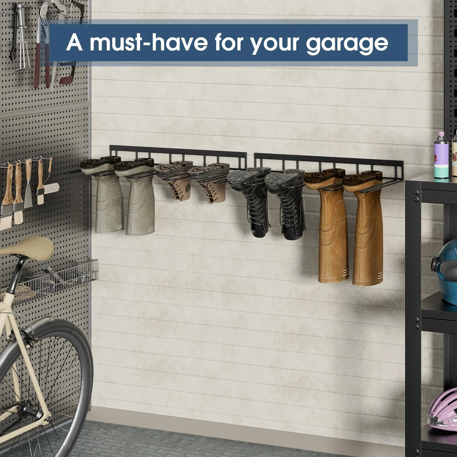 zacurter Welly Boot Rack – Supporto da parete per 4 paia – Rack di stoccaggio in metallo per esterni e interni – Scarpiera per ingresso e garage