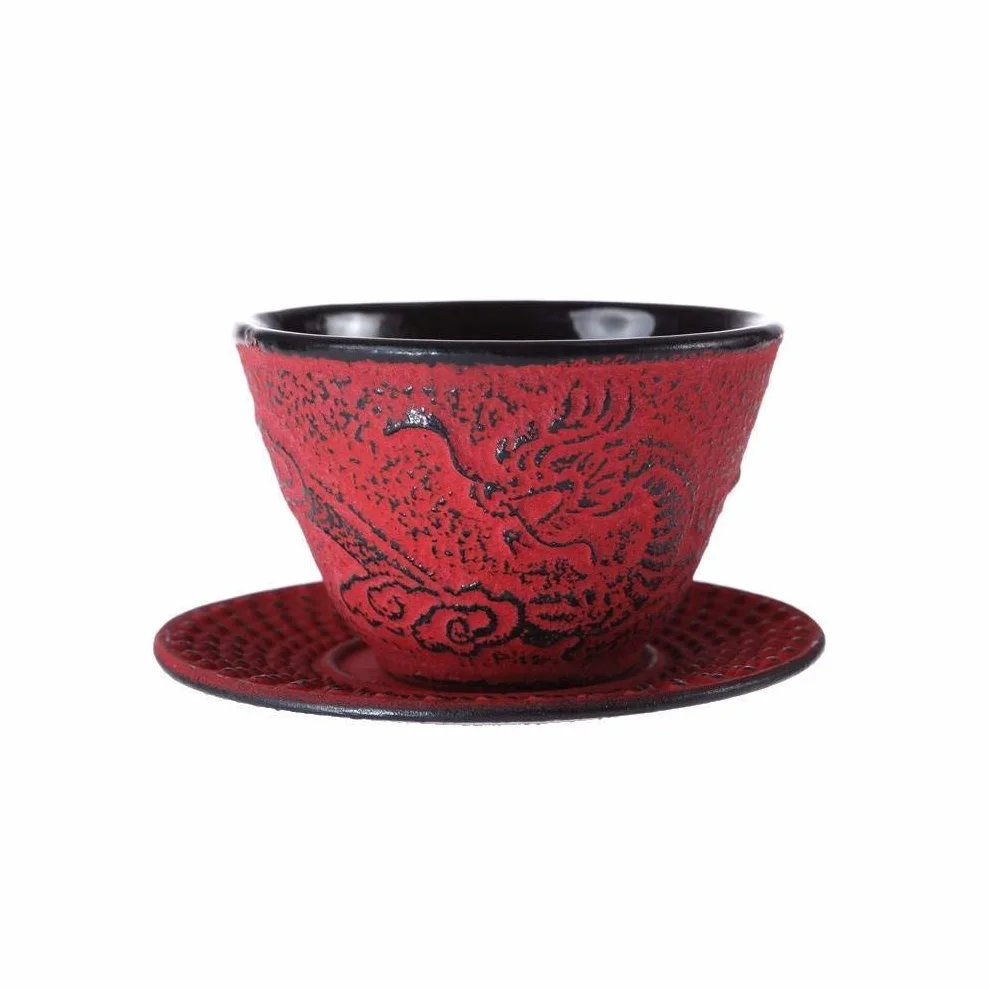Lachineuse Set da tè in ghisa con drago cinese 1 teiera 4 tazze filtro infusore 0,8 l Rosso