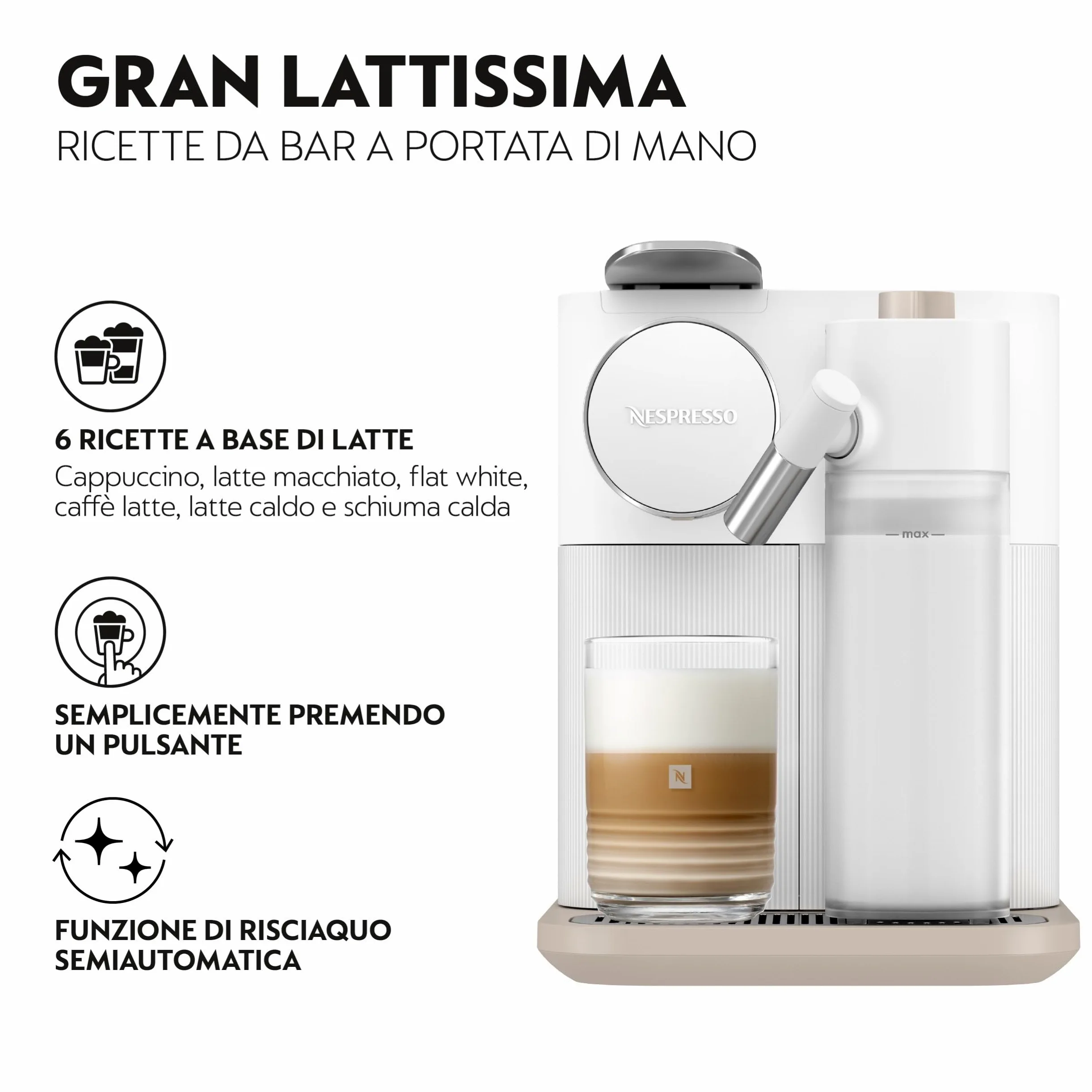 De'Longhi Nespresso Gran Lattissima EN640.B, Macchina per Caffè Automatica, Macchina per Caffè a Capsule, Schiumatura Automatica del Latte, Pressione 19 Bar, Cappuccino, 1400W, Nero
