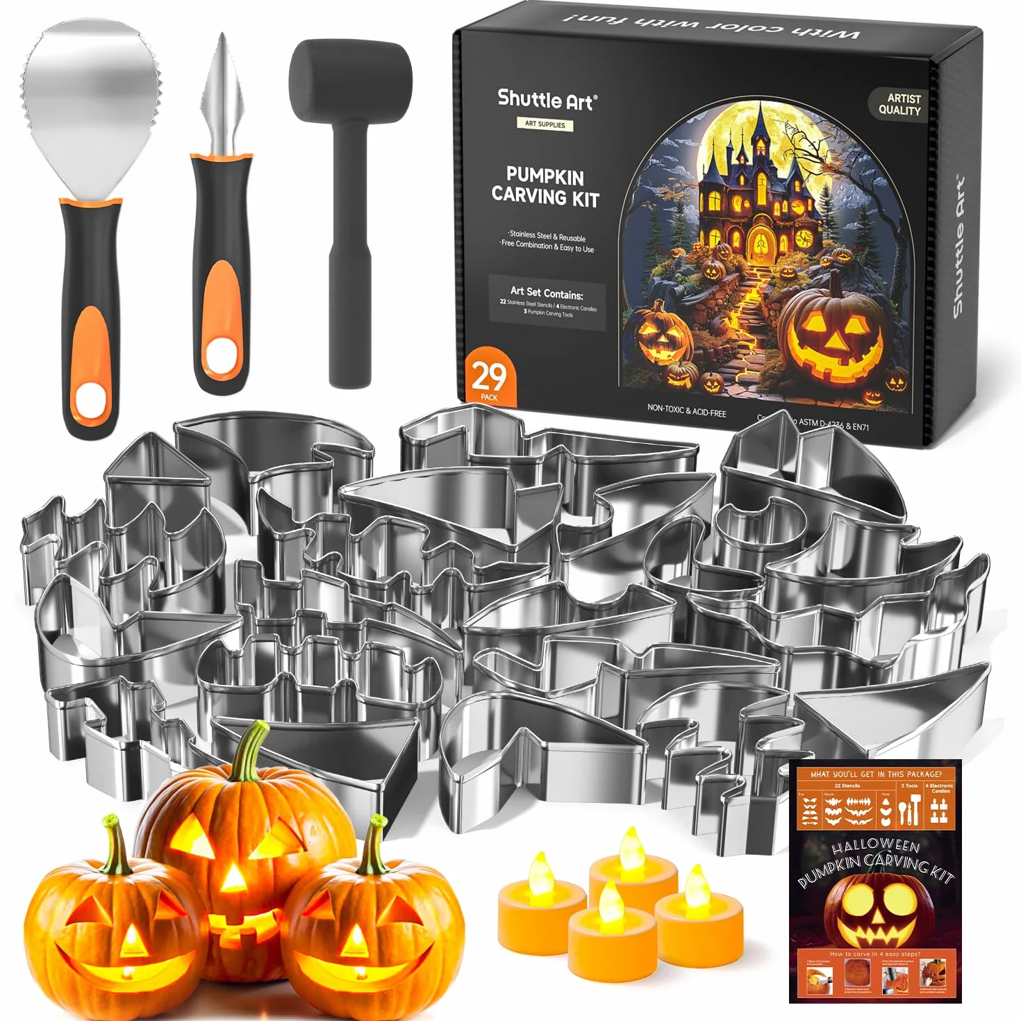 Shuttle Art Kit per intaglio zucca 29 pezzi acciaio inox per Halloween