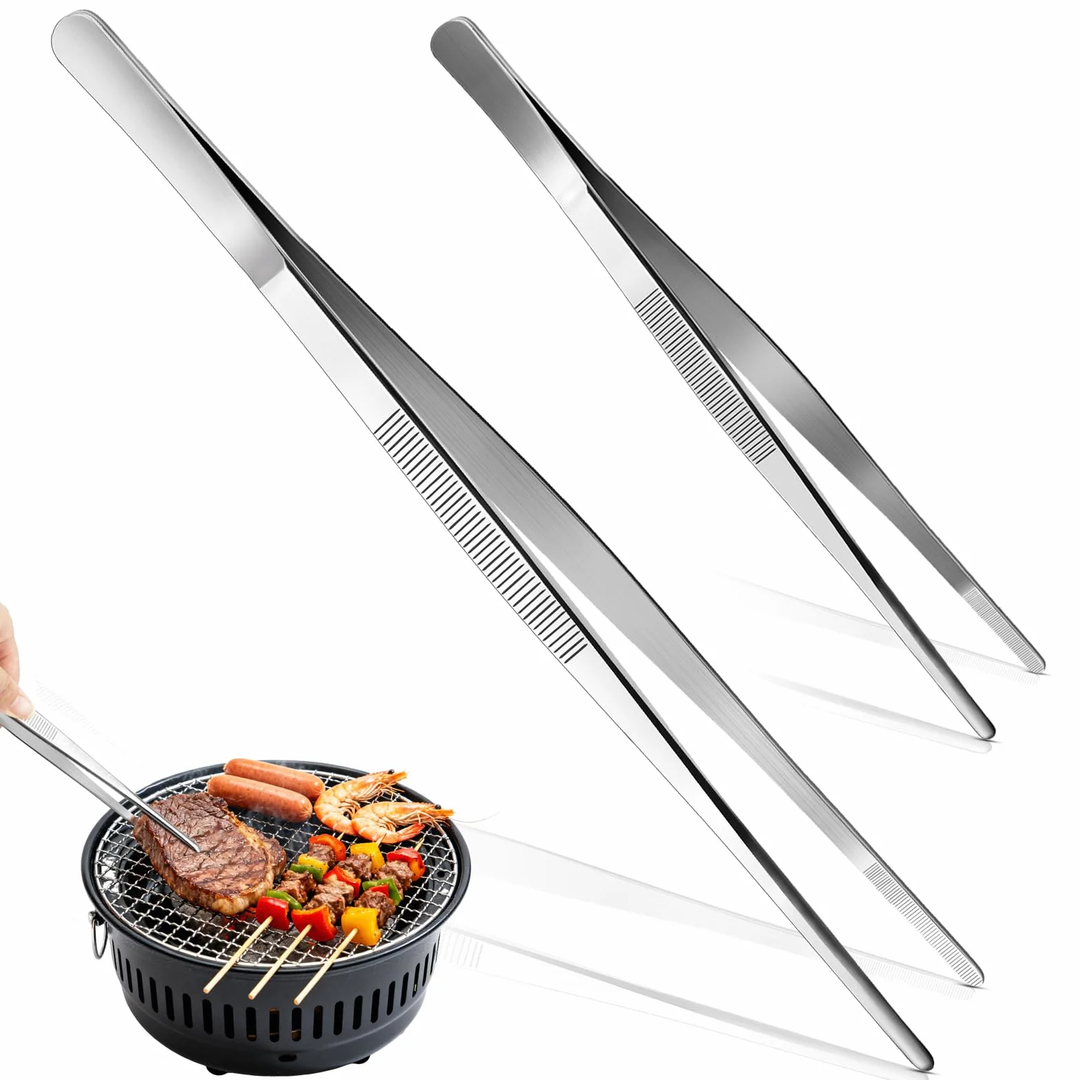 Pinze da Cucina Professionali 2 Pezzi Acciaio Seghettato 20 cm 30 cm per Chef Bistecche Barbecue